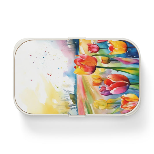 Stylish Bento Box Lunchbox – Portable, Designer Food Container with Wooden Lid & Two Moveable Compartments for Work, School & Picnics