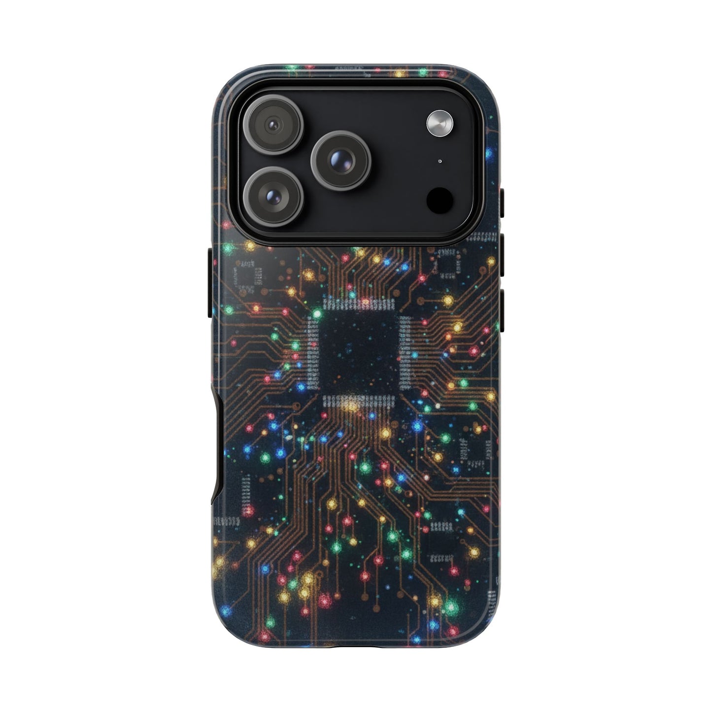 iPhone Tough Cases Phone Cases for iPhone 14\15\16\17 – Dual Layer, Matte/Glossy Finish, Wireless Charging Compatible, Circuit Board Phone Case – Colorful Microchip Tech Design, Durable Tough Case