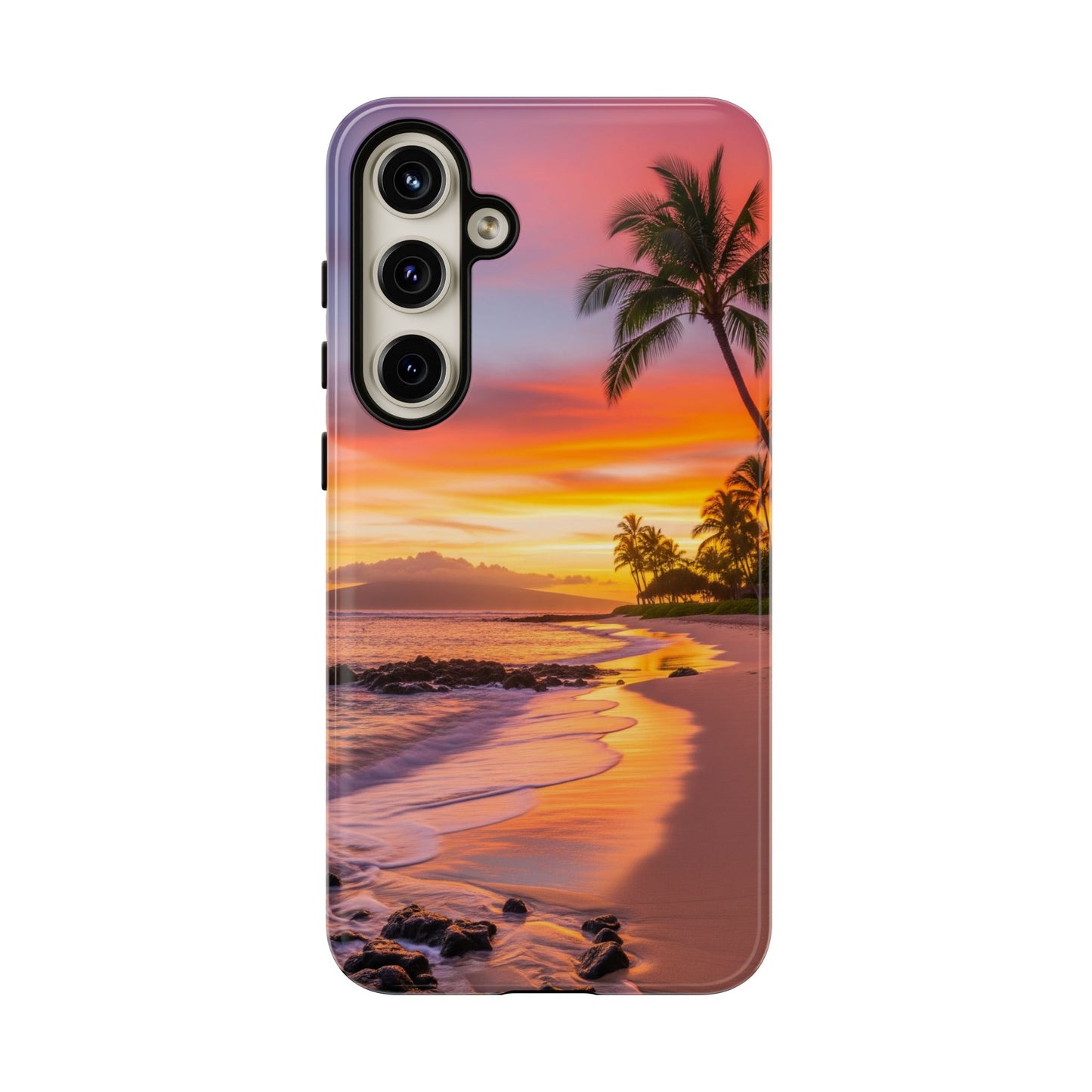 Tough Cases Phone Cases for Samsung Galaxy S26/S25/S24/S23/S22 – Dual Layer, Matte/Glossy Finish, Wireless Charging CompatibleTropical Sunset Phone Case — Sunset Beach Palm Tree Tough Case