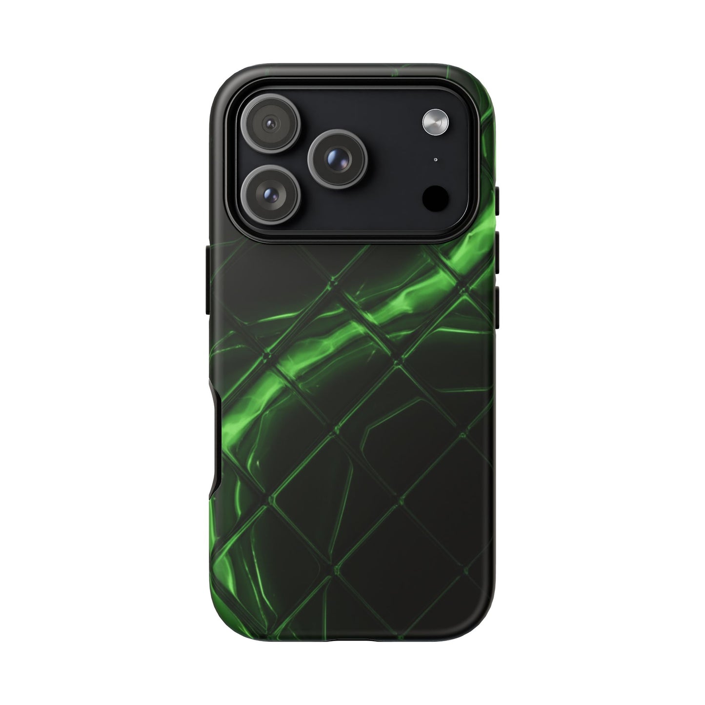 iPhone Tough Cases Phone Cases for iPhone 14\15\16\17 – Dual Layer, Matte/Glossy Finish, Wireless Charging Compatible. Green Neon Grid Phone Case — Protective Tough Case with Abstract Glow Design