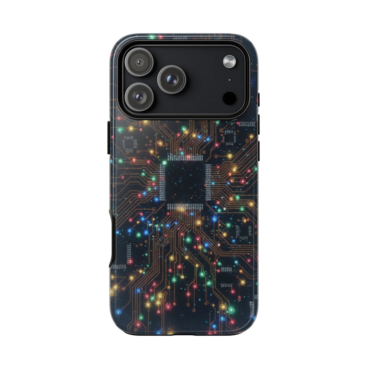 iPhone Tough Cases Phone Cases for iPhone 14\15\16\17 – Dual Layer, Matte/Glossy Finish, Wireless Charging Compatible, Circuit Board Phone Case – Colorful Microchip Tech Design, Durable Tough Case