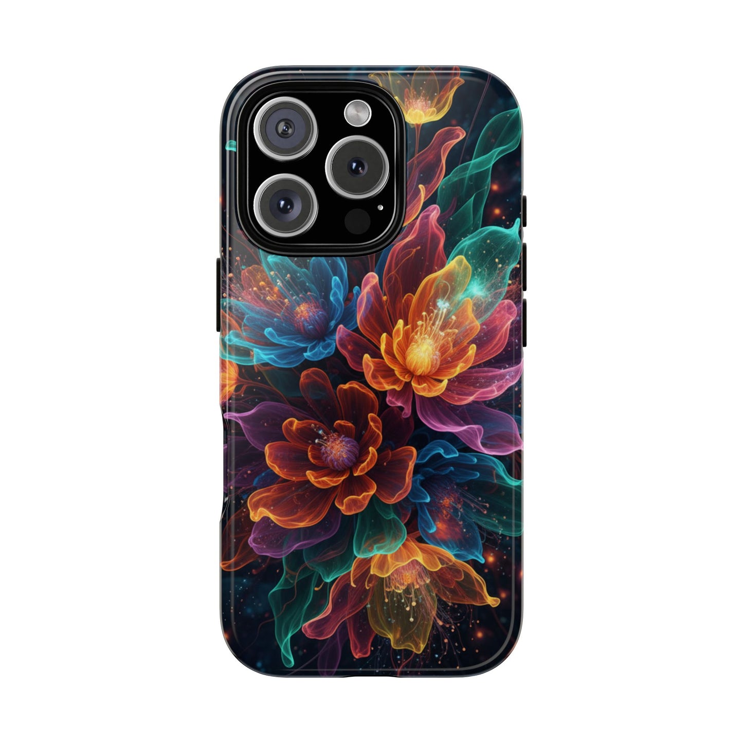 Floral Nebula Tough Phone Case — Colorful Cosmic Flower Protective Cover. iPhone Tough Cases Phone Cases for iPhone 14\15\16\17 – Dual Layer, Matte/Glossy Finish, Wireless Charging Compatible