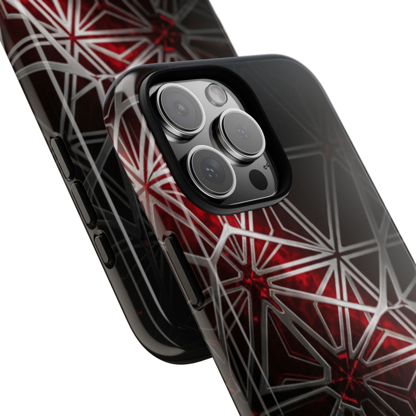 iPhone Tough Cases Phone Cases for iPhone 14\15\16\17 – Dual Layer, Matte/Glossy Finish, Wireless Charging Compatible. Geometric Tough Phone Case — Red & Black Abstract Protective Cover