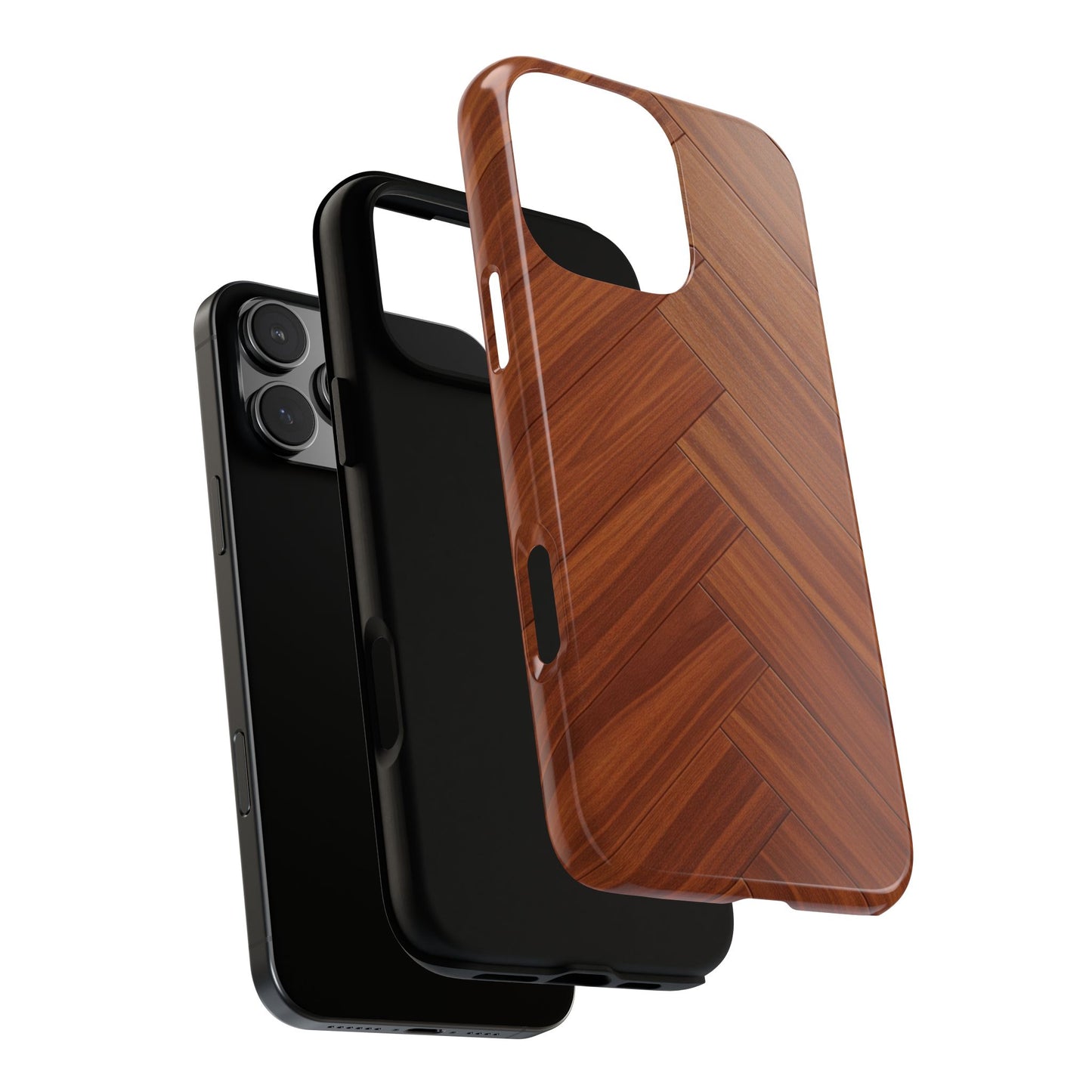 iPhone Tough Cases Phone Cases for iPhone 14\15\16\17 – Dual Layer, Matte/Glossy Finish, Wireless Charging Compatible. Plastic Woodgrain Herringbone Design Phone Case