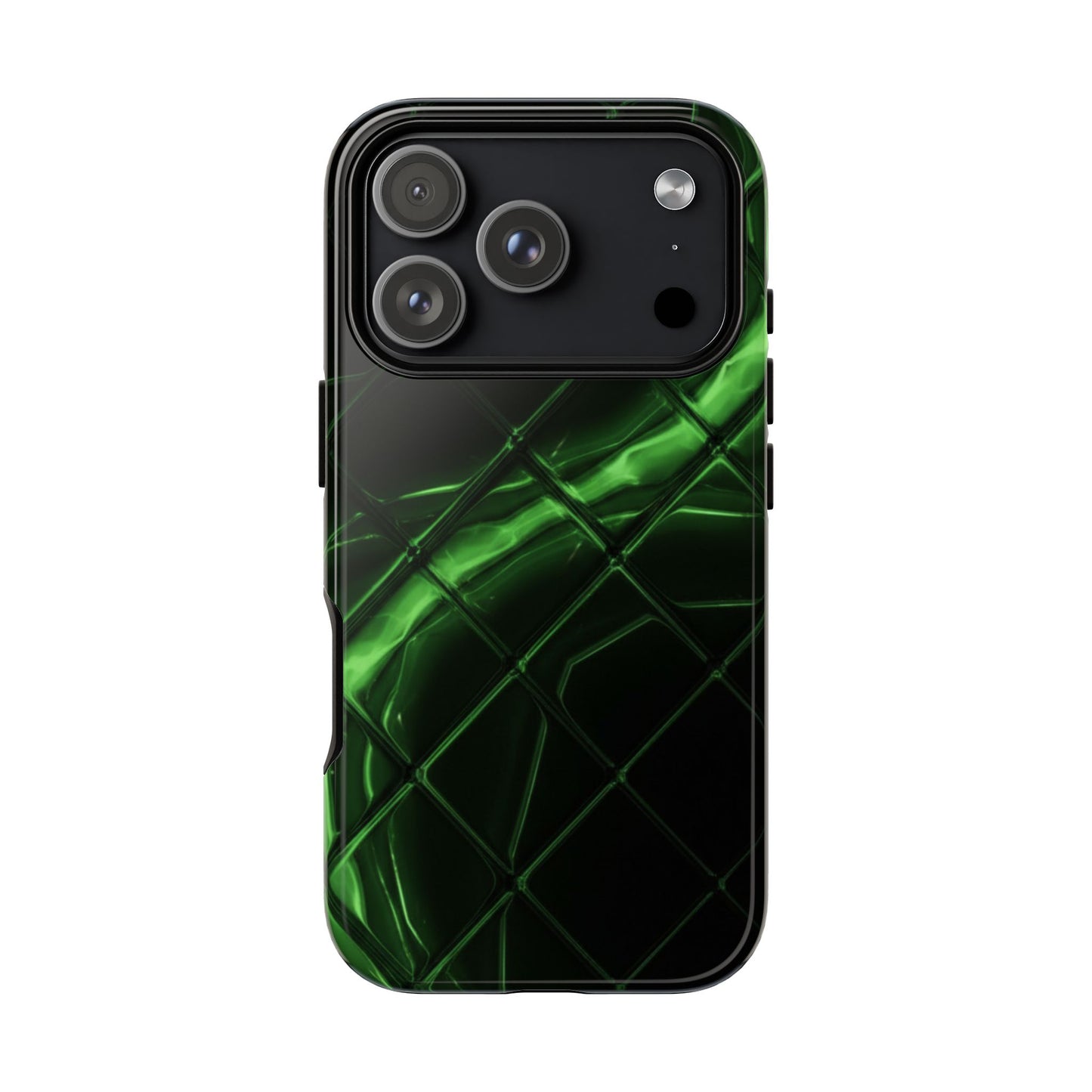 iPhone Tough Cases Phone Cases for iPhone 14\15\16\17 – Dual Layer, Matte/Glossy Finish, Wireless Charging Compatible. Green Neon Grid Phone Case — Protective Tough Case with Abstract Glow Design