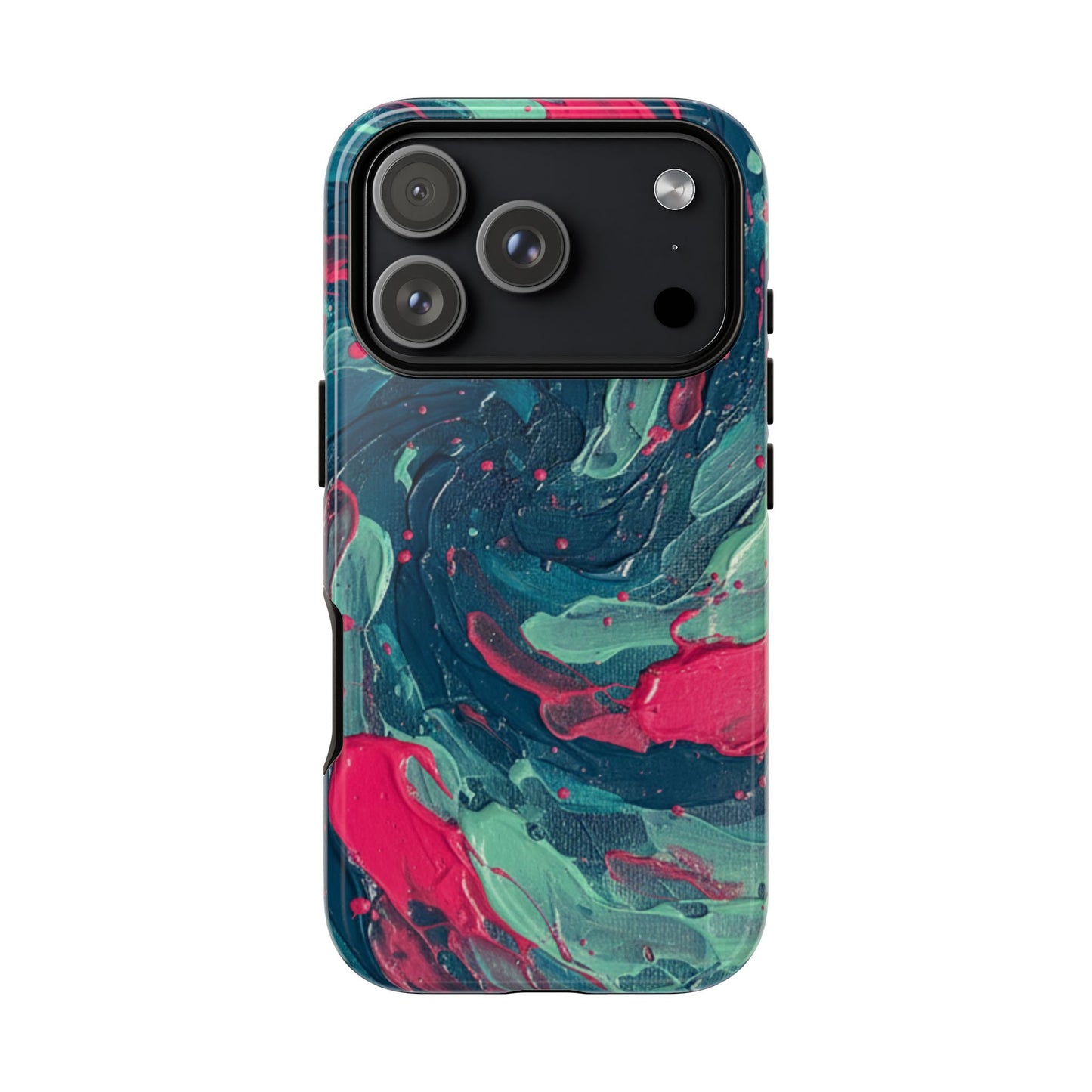 iPhone Tough Cases Phone Cases for iPhone 14\15\16\17 – Dual Layer, Matte/Glossy Finish, iPhone 17 case for sale, Wireless Charging Compatible, Marbled Teal & Fuchsia Tough Phone Case