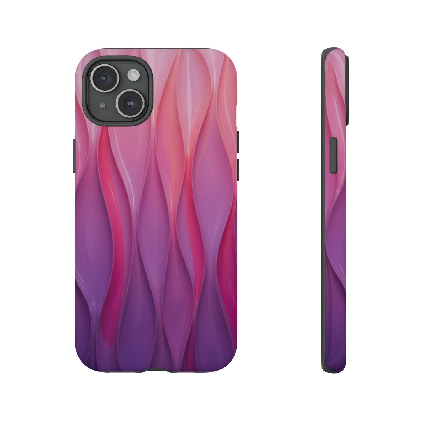 Pink Purple Wave Tough Phone Case. iPhone Tough Cases Phone Cases for iPhone 14\15\16\17 – Dual Layer, Matte/Glossy Finish, Wireless Charging Compatible — Abstract Gradient Protective Cover