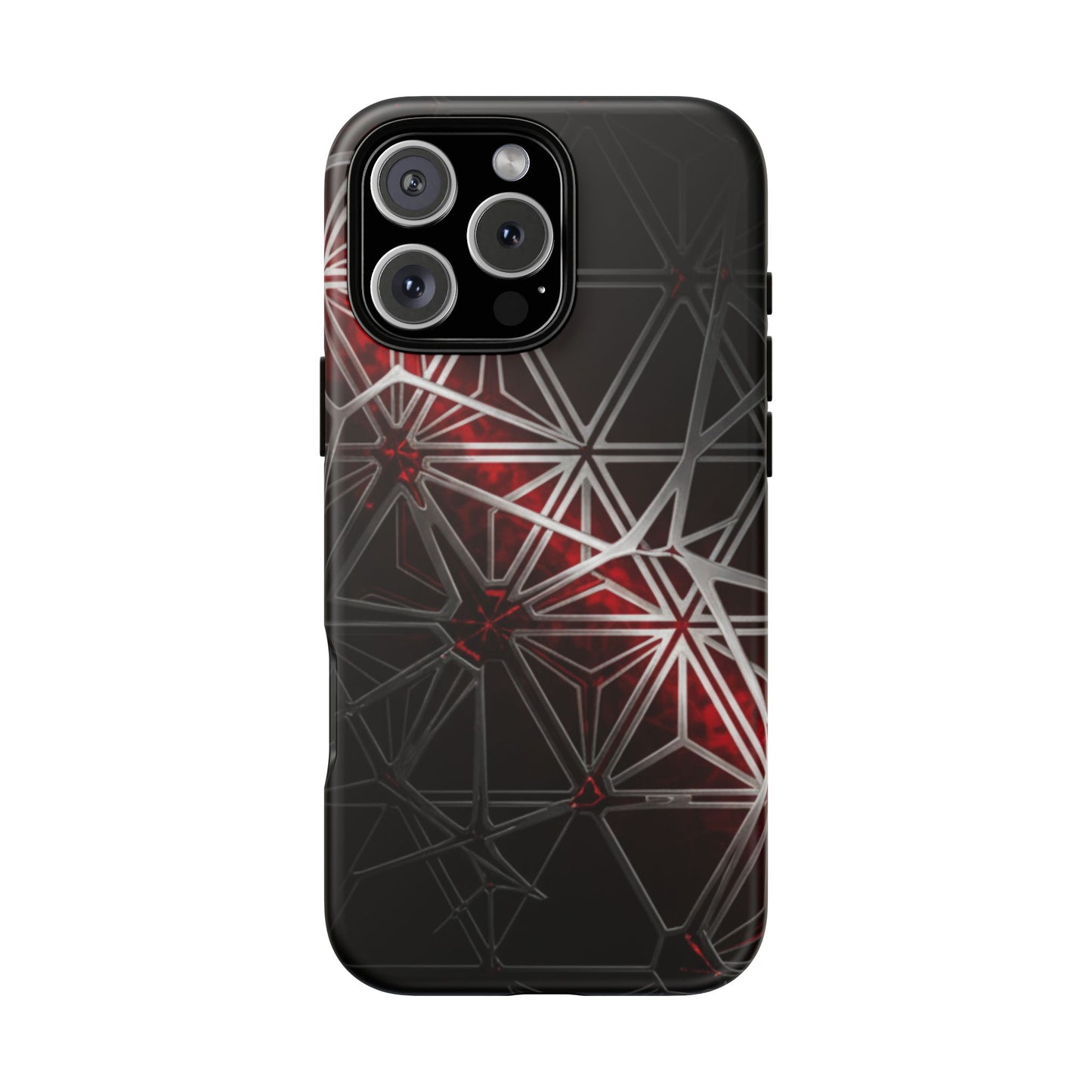 iPhone Tough Cases Phone Cases for iPhone 14\15\16\17 – Dual Layer, Matte/Glossy Finish, Wireless Charging Compatible. Geometric Tough Phone Case — Red & Black Abstract Protective Cover