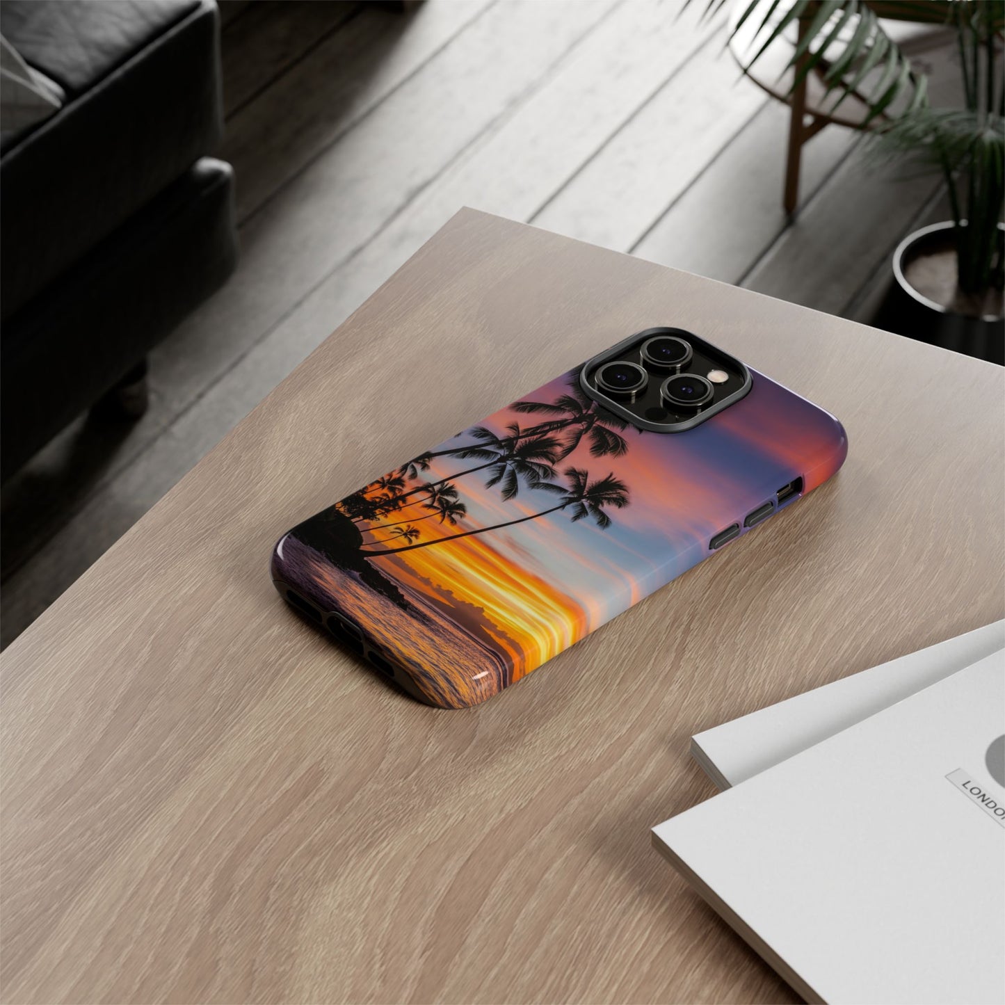 iPhone Tough Cases Phone Cases for iPhone 14\15\16\17 – Dual Layer, Matte/Glossy Finish, Wireless Charging Compatible, Tropical Sunset Phone Case — Palm Tree Beach iPhone Case, iPhone 17 Protective Case