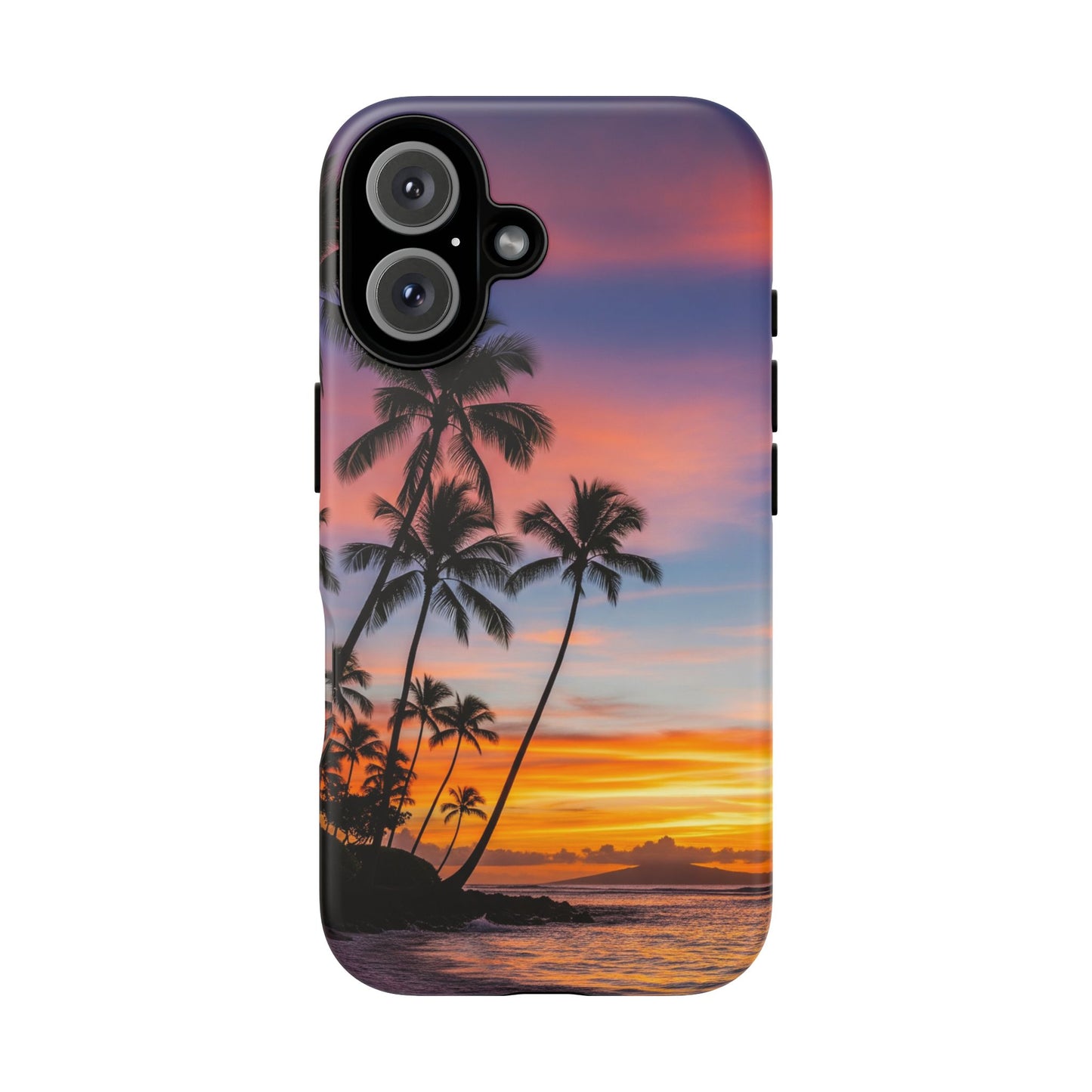 iPhone Tough Cases Phone Cases for iPhone 14\15\16\17 – Dual Layer, Matte/Glossy Finish, Wireless Charging Compatible, Tropical Sunset Phone Case — Palm Tree Beach iPhone Case, iPhone 17 Protective Case