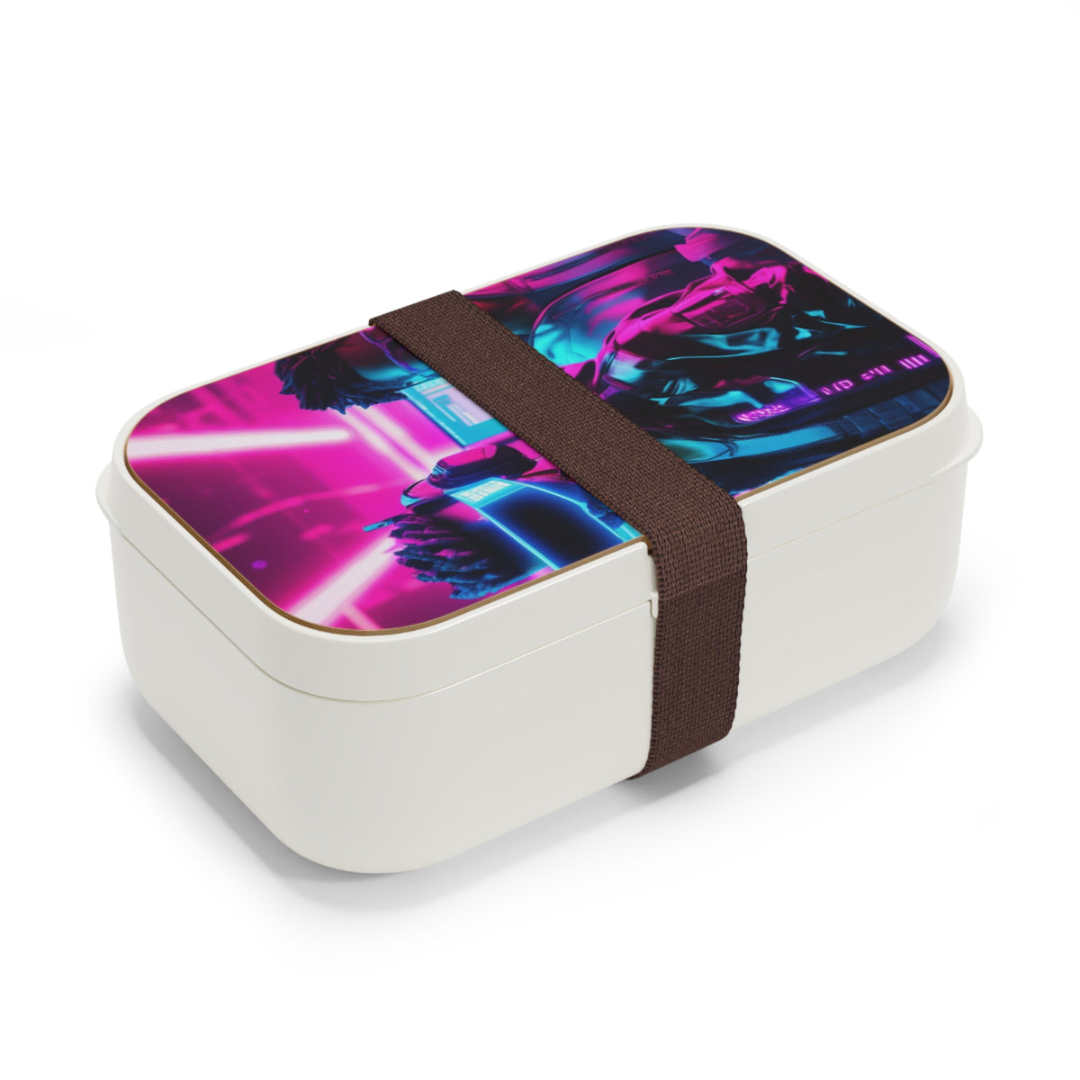 Stylish Bento Box Lunchbox – Portable, Designer Food Container with Wooden Lid & Two Moveable Compartments for Work, School & Picnics, Cyberpunk Bento Lunch Box - Stylish & Functional Meal Container