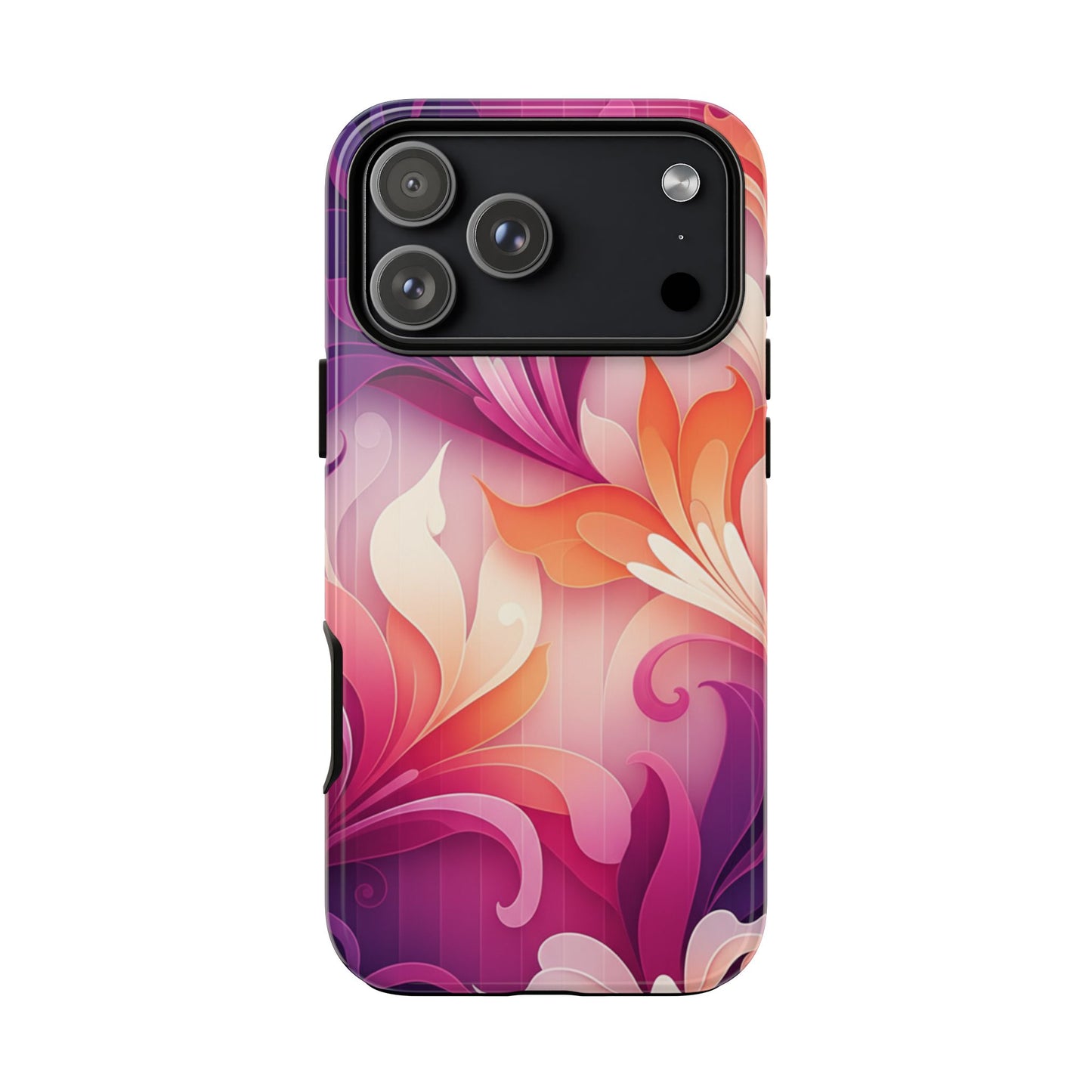 Floral Swirl Tough Phone Case iPhone Tough Cases Phone Cases for iPhone 14\15\16\17 – Dual Layer, Matte/Glossy Finish, Wireless Charging Compatible — Pink & Orange Protective iPhone Cover