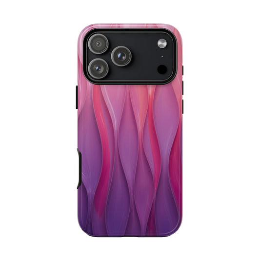 Pink Purple Wave Tough Phone Case. iPhone Tough Cases Phone Cases for iPhone 14\15\16\17 – Dual Layer, Matte/Glossy Finish, Wireless Charging Compatible — Abstract Gradient Protective Cover