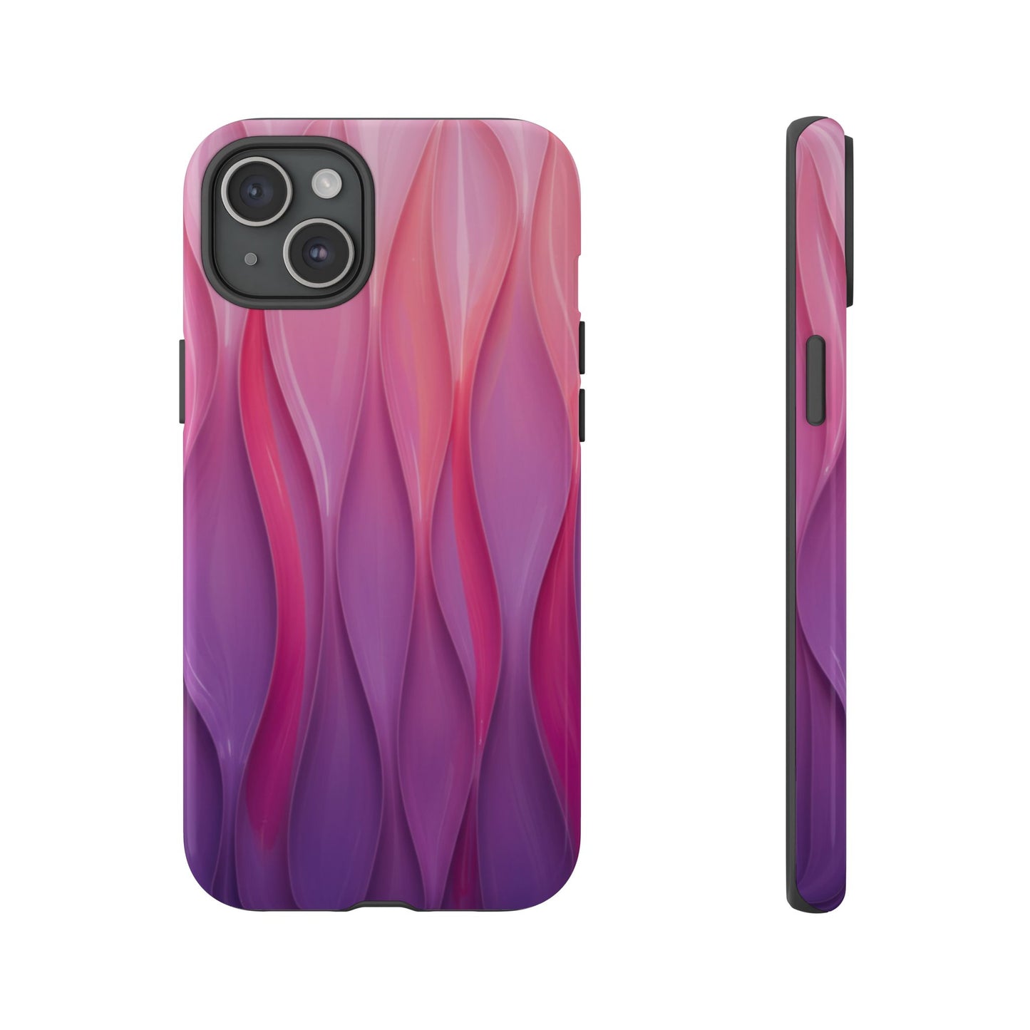Pink Purple Wave Tough Phone Case. iPhone Tough Cases Phone Cases for iPhone 14\15\16\17 – Dual Layer, Matte/Glossy Finish, Wireless Charging Compatible — Abstract Gradient Protective Cover