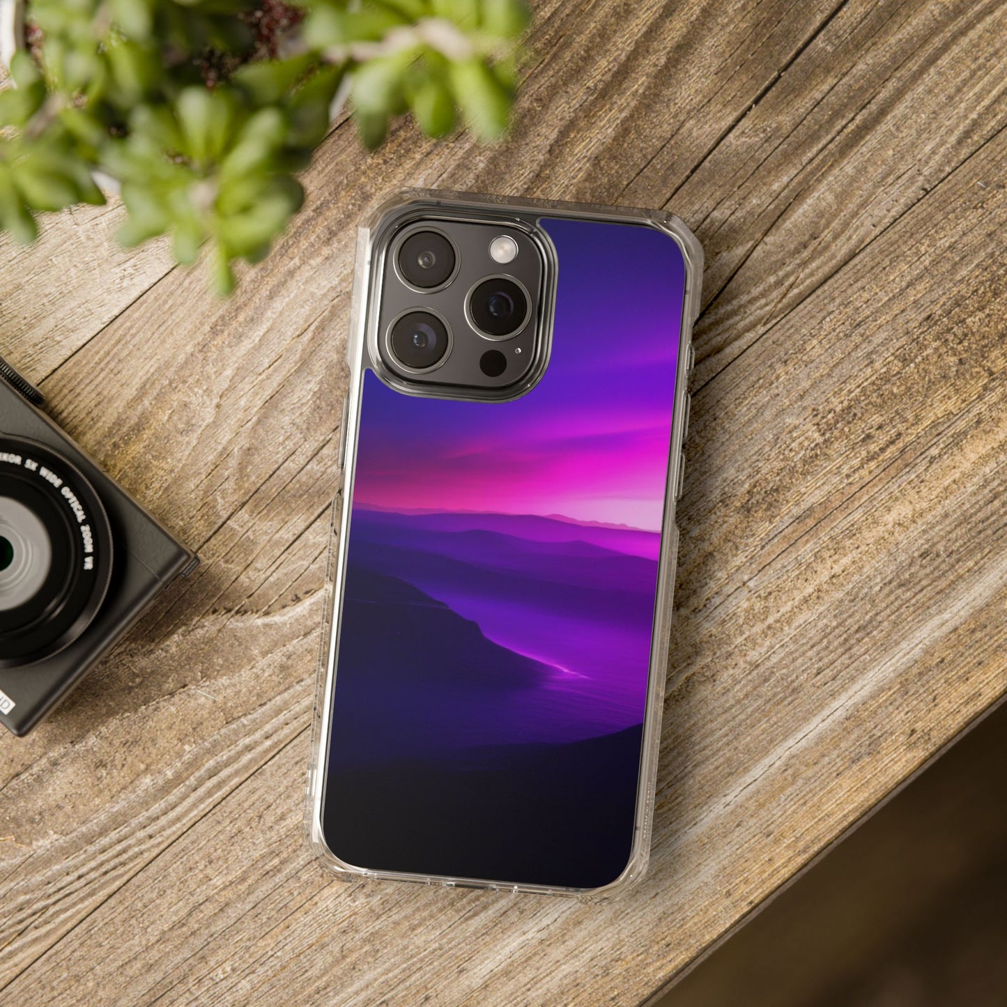 Magnetic Phone Case for iPhone 16/15/14,  Impact Protection, Stylish Tech Accessory, Gift for Tech Lovers, Purple Landscape Case