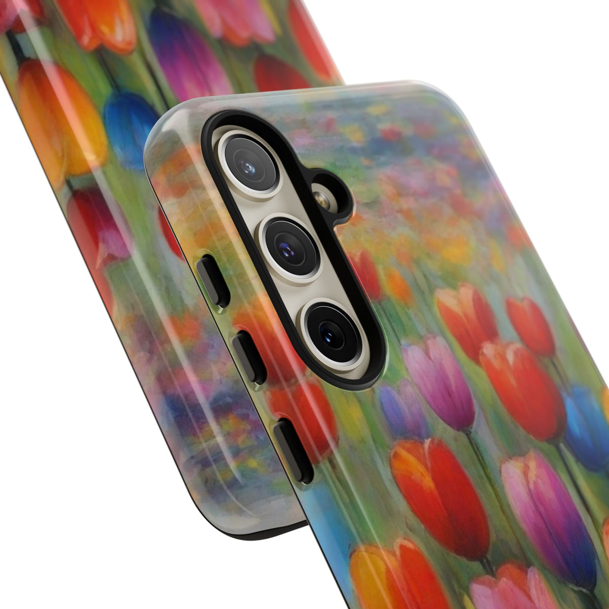 Tough Case Phone Case for Samsung Galaxy S25/S24– Dual Layer, Matte/Glossy Finish, Wireless Charging Compatible, Colorful Tulip Phone Case