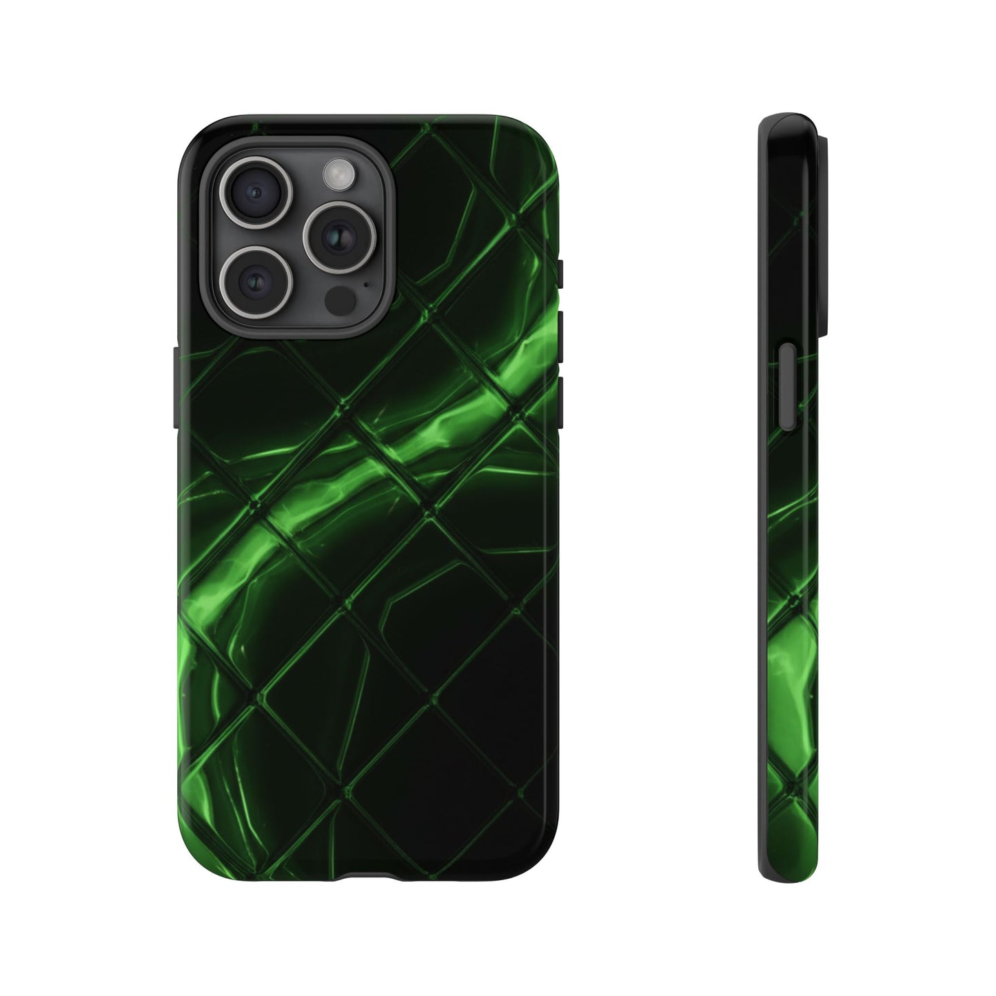 iPhone Tough Cases Phone Cases for iPhone 14\15\16\17 – Dual Layer, Matte/Glossy Finish, Wireless Charging Compatible. Green Neon Grid Phone Case — Protective Tough Case with Abstract Glow Design