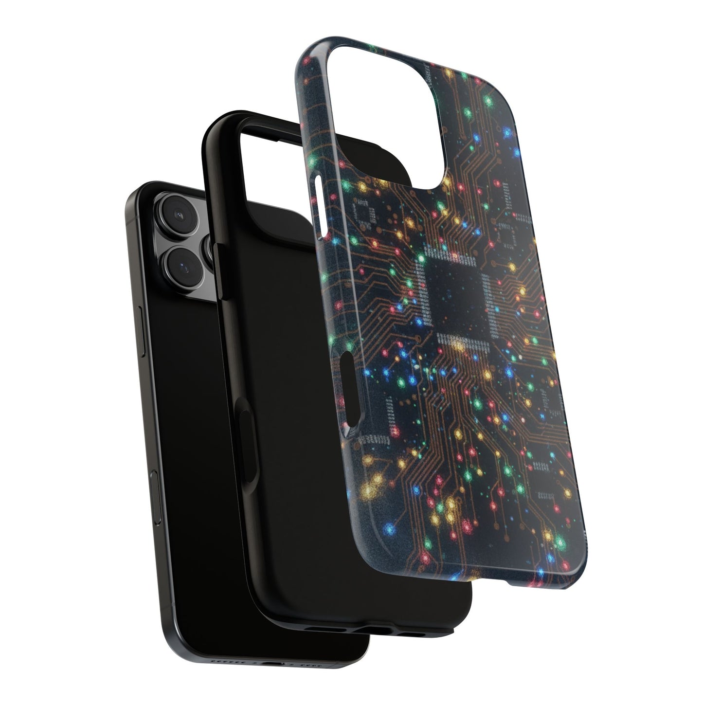 iPhone Tough Cases Phone Cases for iPhone 14\15\16\17 – Dual Layer, Matte/Glossy Finish, Wireless Charging Compatible, Circuit Board Phone Case – Colorful Microchip Tech Design, Durable Tough Case