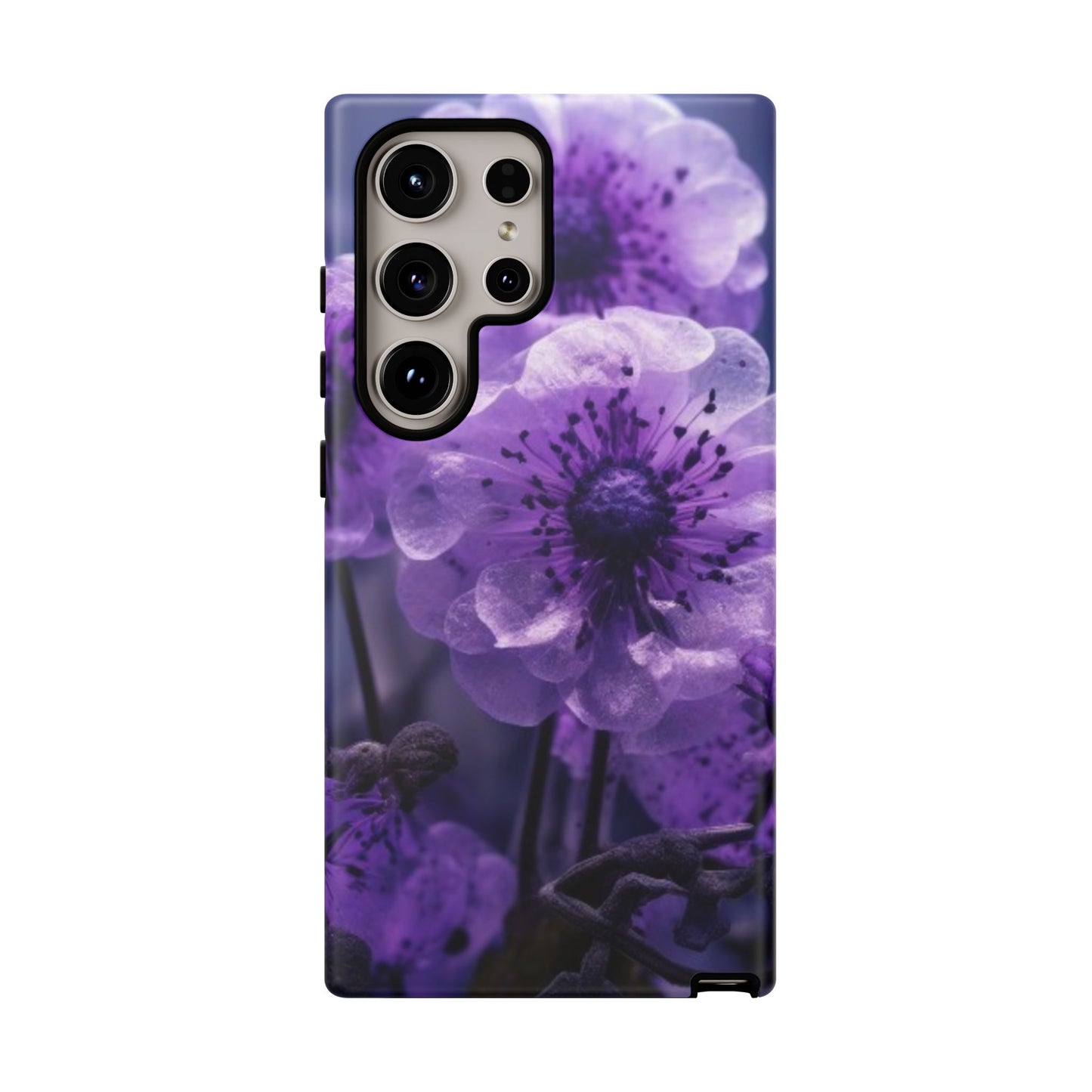 Purple Floral Tough Phone Case for Samsung Galaxy S25/S24/S23, Gifts for Her