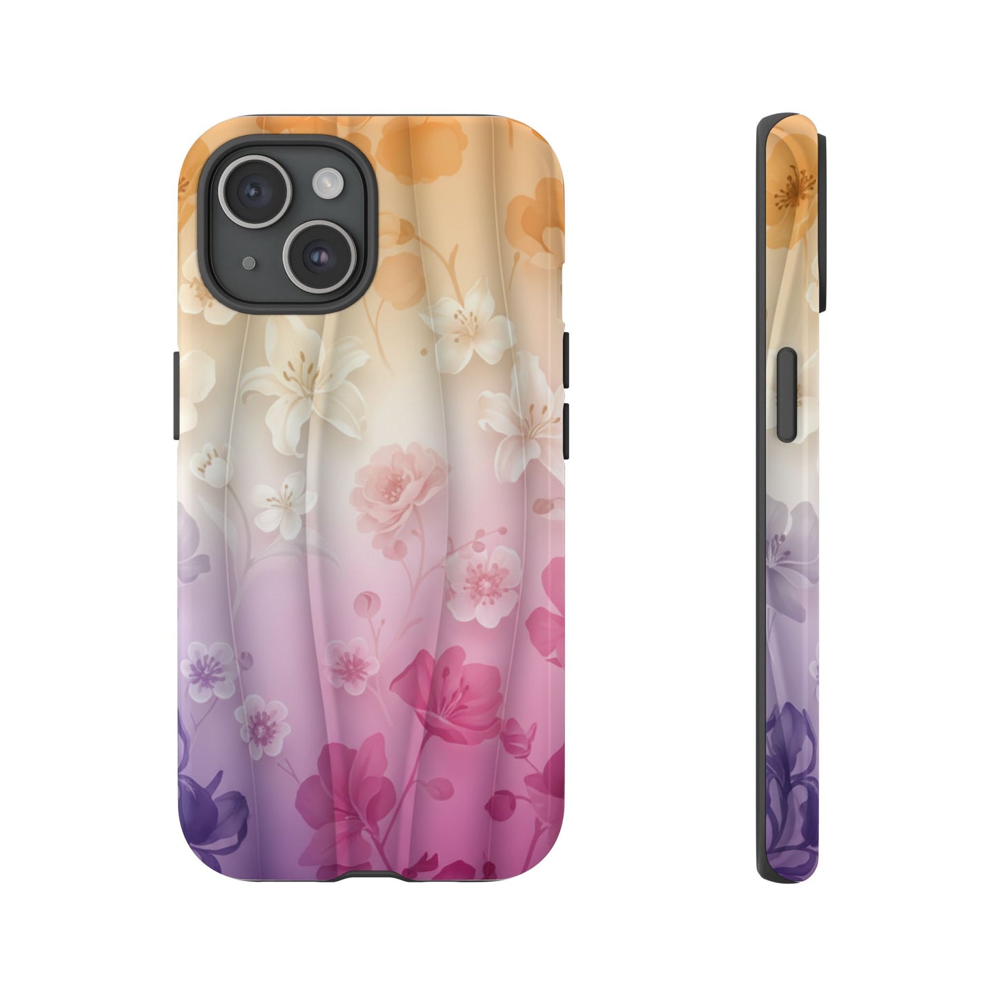 Floral Gradient Phone Case iPhone Tough Cases Phone Cases for iPhone 14\15\16\17 – Dual Layer, Matte/Glossy Finish, Wireless Charging Compatible - Pastel Ombre Flowers Protective Cover