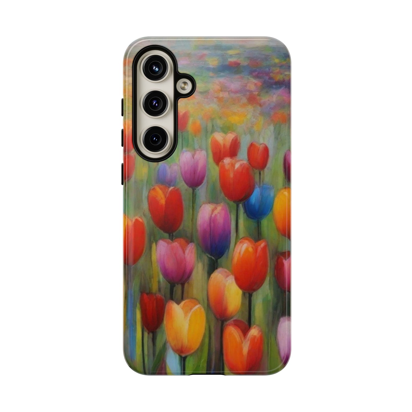 Tough Case Phone Case for Samsung Galaxy S25/S24– Dual Layer, Matte/Glossy Finish, Wireless Charging Compatible, Colorful Tulip Phone Case