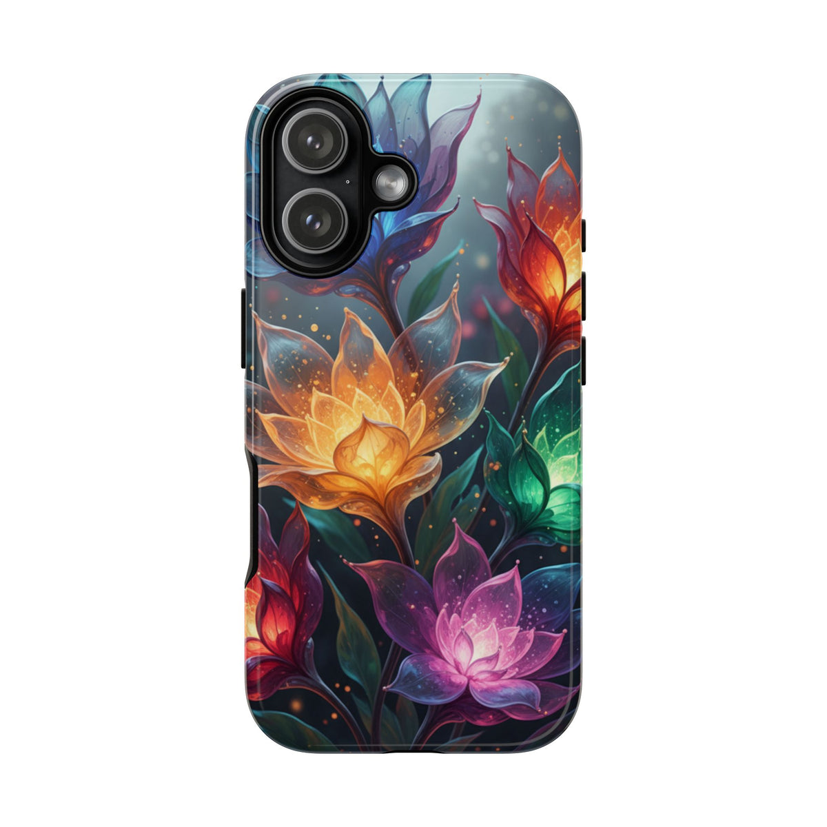 iPhone Tough Cases Phone Cases for iPhone 14\15\16\17 – Dual Layer, Matte/Glossy Finish, Wireless Charging CompatibleFloral Lotus Tough Phone Case - Colorful Glowing Flowers Protective Cover