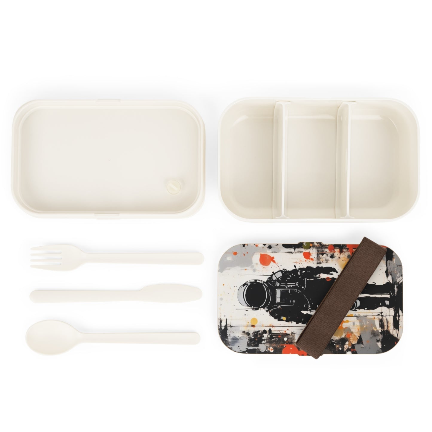 Stylish Bento Box Lunchbox – Portable, Designed Food Container with Wooden Lid & Two Moveable Compartments for Work, School & Picnics
