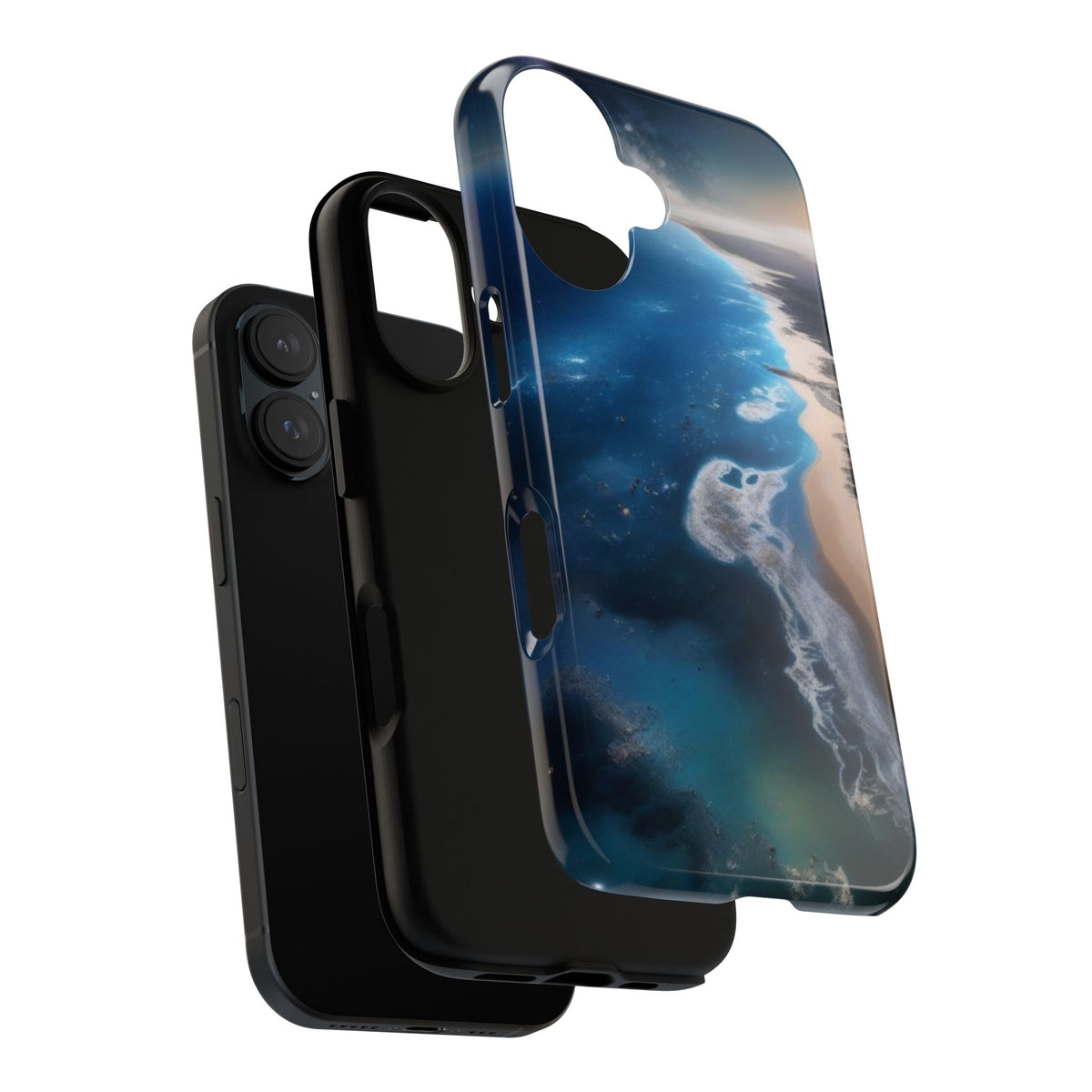 iPhone Tough Case Phone Case for iPhone 14\15\16 – Dual Layer, Matte/Glossy Finish, Wireless Charging Compatible, Ocean Waves Phone Case - Tough and Stylish Protection for Beach Lovers