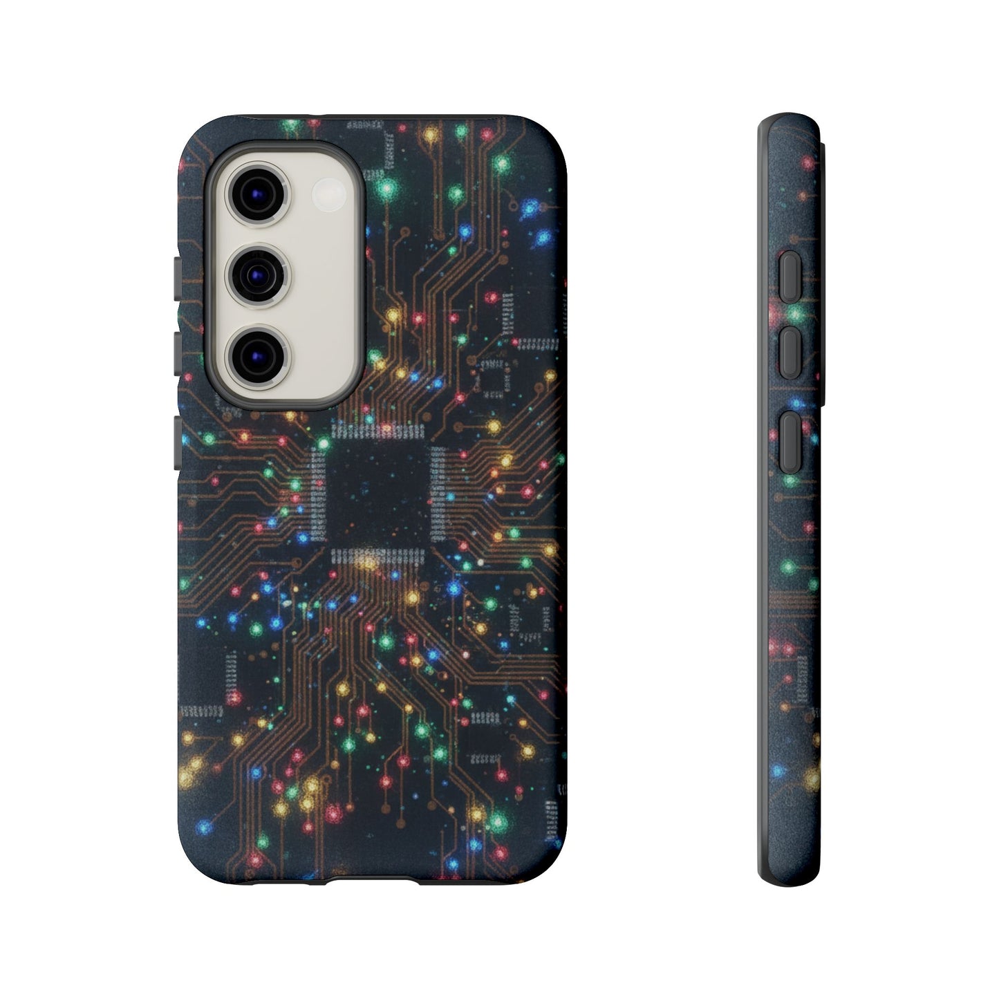 Tough Cases Phone Cases for Samsung Galaxy S25/S24/S23/S22 – Dual Layer, Matte/Glossy Finish, Wireless Charging Compatible, Circuit Board Glow Phone Case — Techy Microchip LED Design
