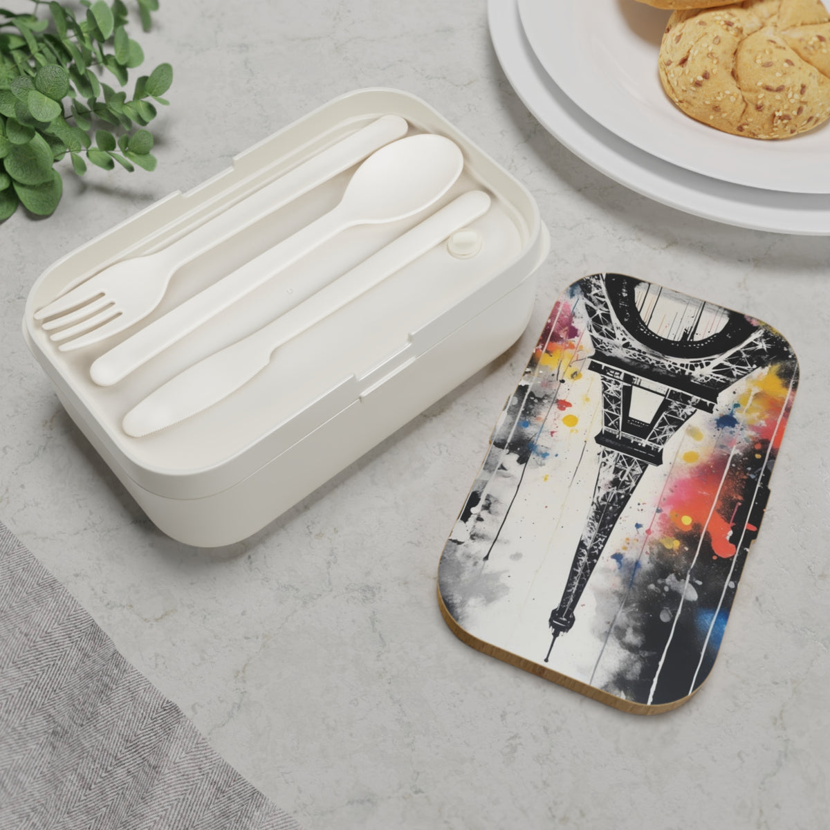 Stylish Bento Box Lunchbox – Portable, Designed Food Container with Wooden Lid & Two Moveable Compartments for Work, School & Picnics