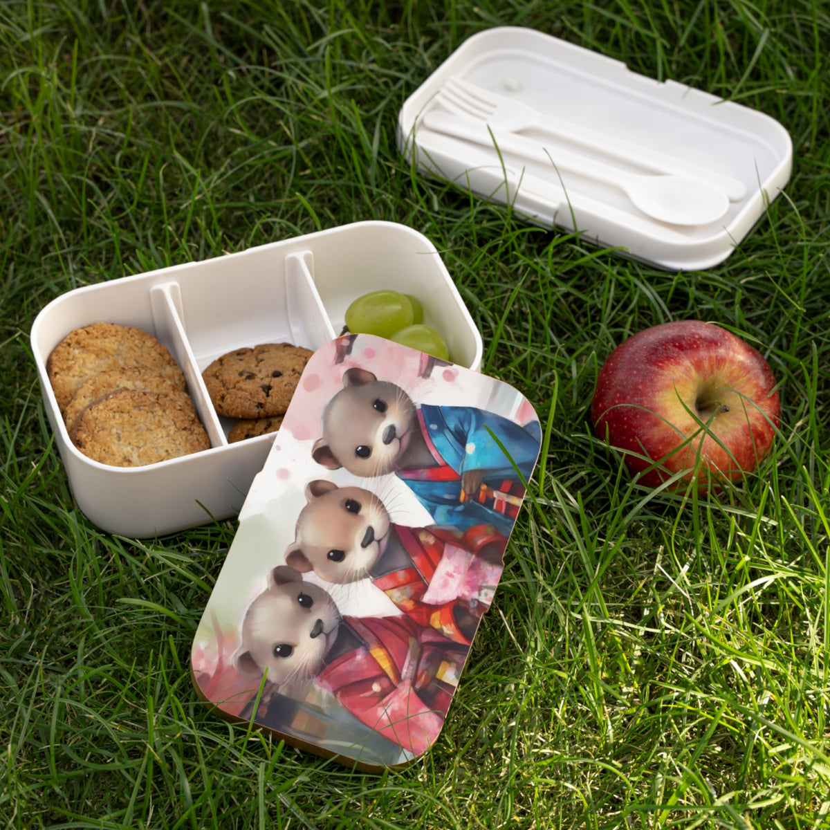 Stylish Bento Box Lunchbox – Portable, Designed Food Container with Wooden Lid & Two Moveable Compartments for Work, School & Picnics