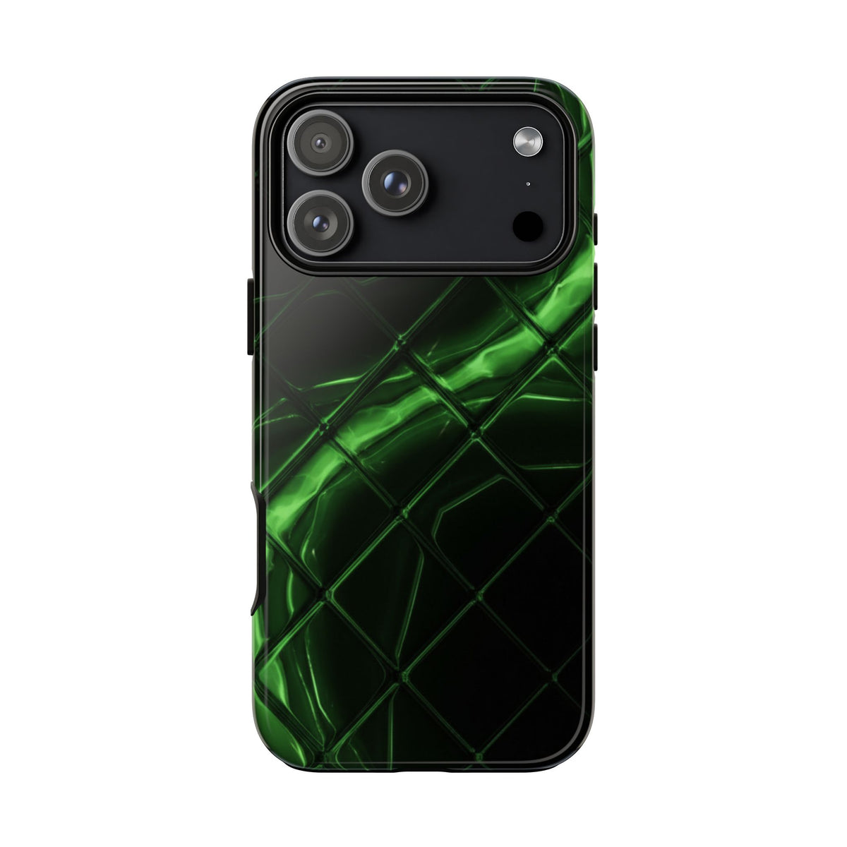 iPhone Tough Cases Phone Cases for iPhone 14\15\16\17 – Dual Layer, Matte/Glossy Finish, Wireless Charging Compatible. Green Neon Grid Phone Case — Protective Tough Case with Abstract Glow Design