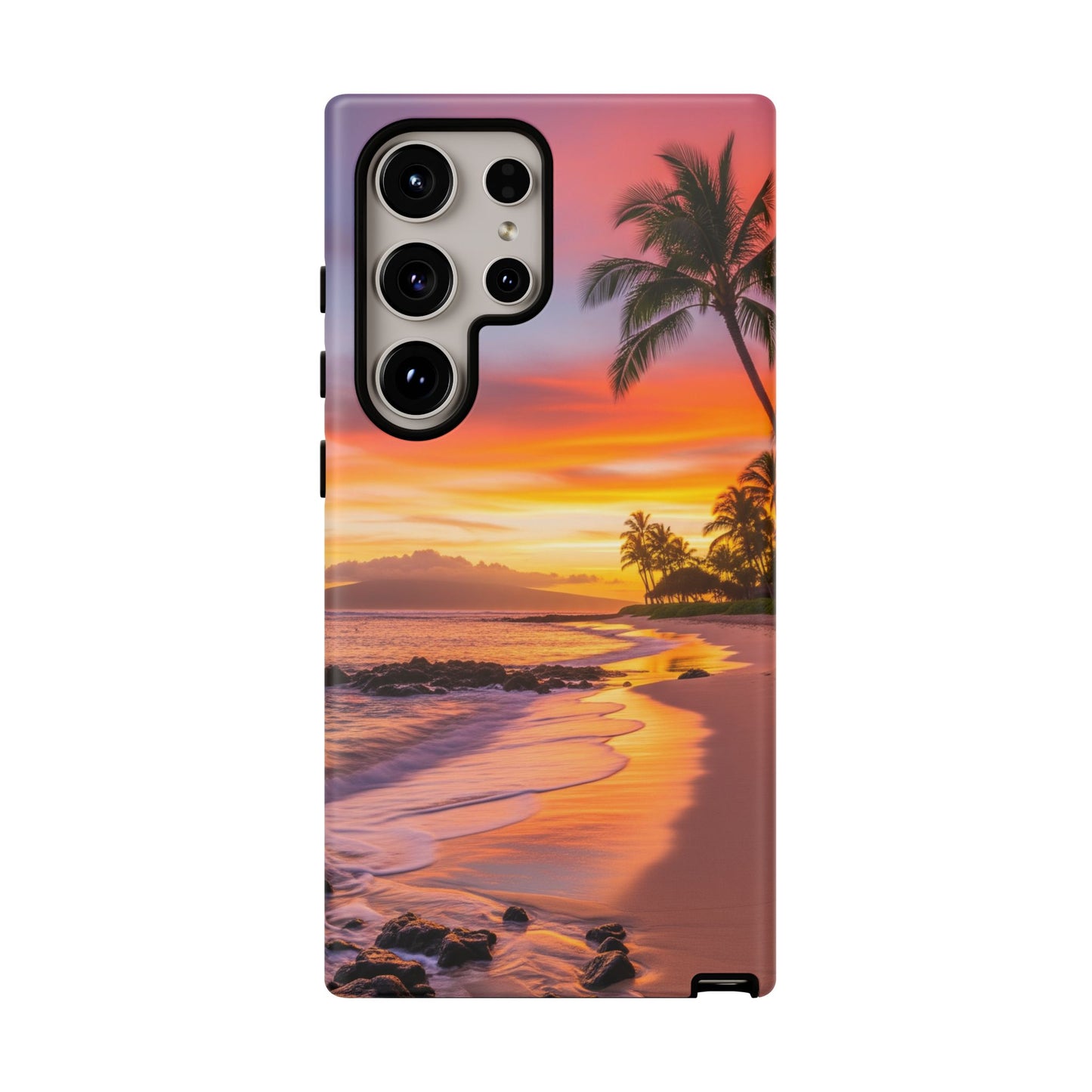Tough Cases Phone Cases for Samsung Galaxy S26/S25/S24/S23/S22 – Dual Layer, Matte/Glossy Finish, Wireless Charging CompatibleTropical Sunset Phone Case — Sunset Beach Palm Tree Tough Case