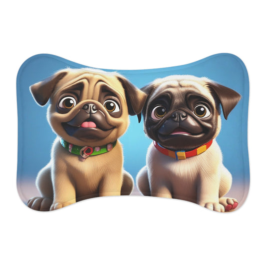 Designer Pet Feeding Mat – Non-Slip, Absorbent & Bone Shaped for Mess-Free Meals, Adorable Pug Pet Feeding Mat - Fun & Functional Dog Dish Mat with Cute Design