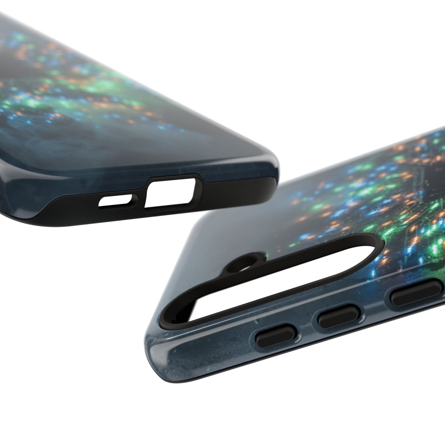 Tough Cases for Samsung Galaxy S25/S24/S23/S22 – Dual Layer, Matte/Glossy Finish, Wireless Charging CompatibleGalaxy, Circuit Phone Case — Colorful Microchip Glow Protective Tough Case