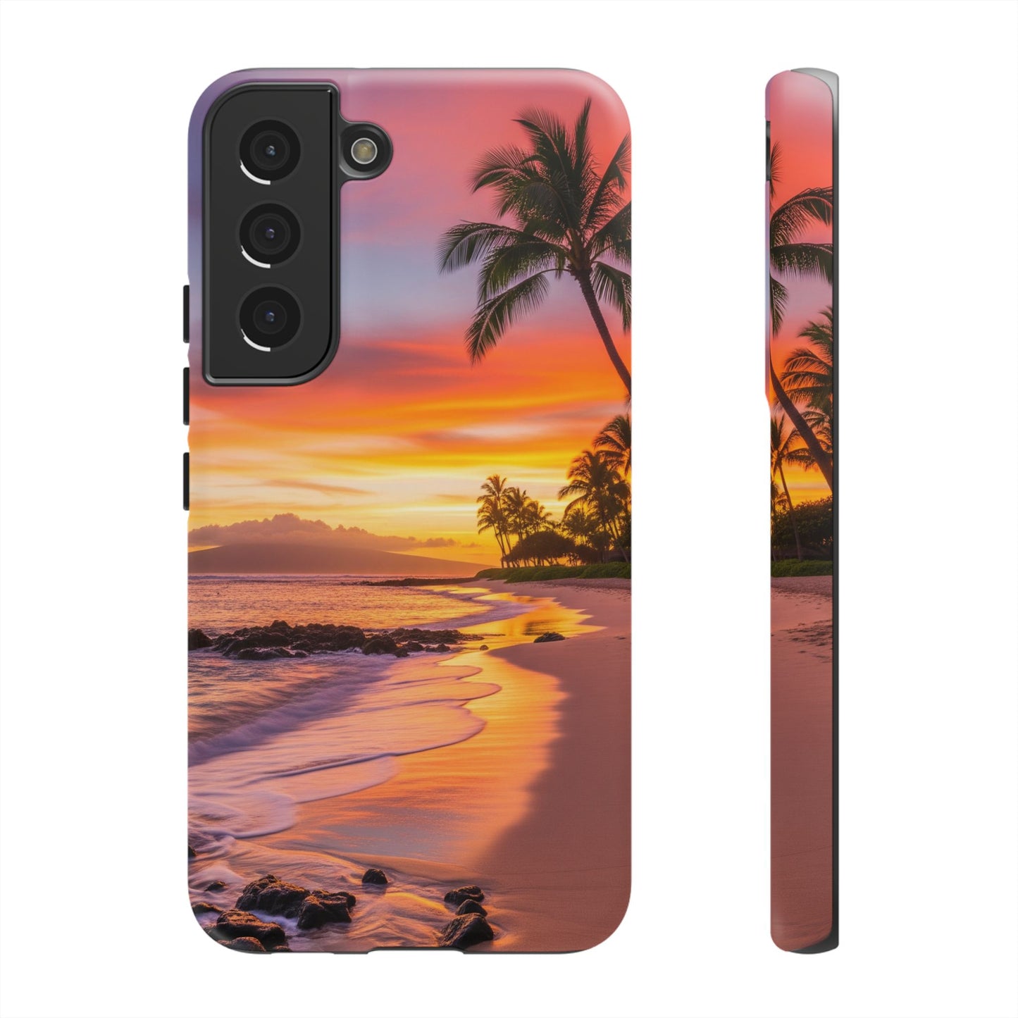 Tough Cases Phone Cases for Samsung Galaxy S26/S25/S24/S23/S22 – Dual Layer, Matte/Glossy Finish, Wireless Charging CompatibleTropical Sunset Phone Case — Sunset Beach Palm Tree Tough Case