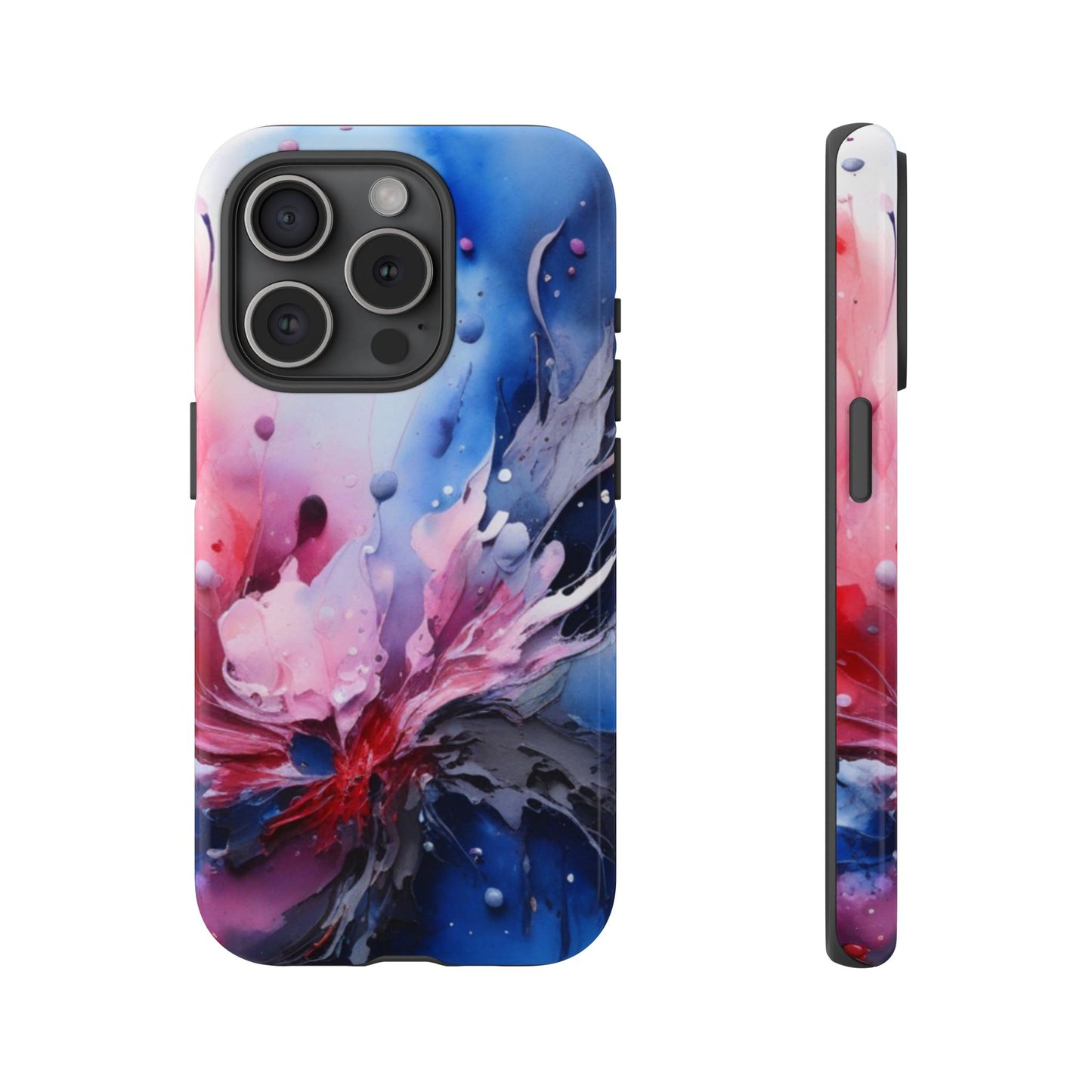Tough Case — Abstract Pink & Blue Phone Case. iPhone Tough Cases Phone Cases for iPhone 17/16/15/14 – Dual Layer, Matte/Glossy Finish, Wireless Charging Compatible
