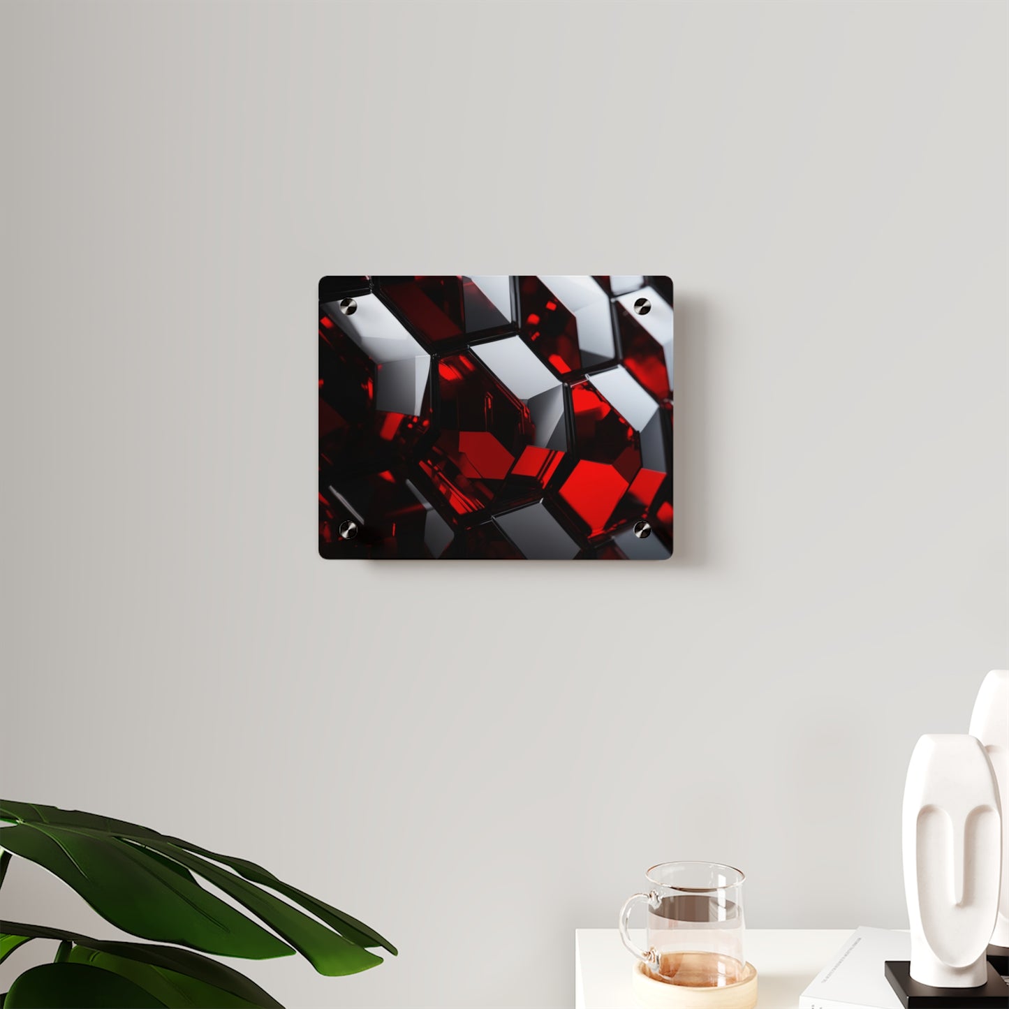 Modern Acrylic Wall Art Panels, Geometric Wall Decor, Home Office Art, Red Abstract Design, Stylish Gift for Art Lovers