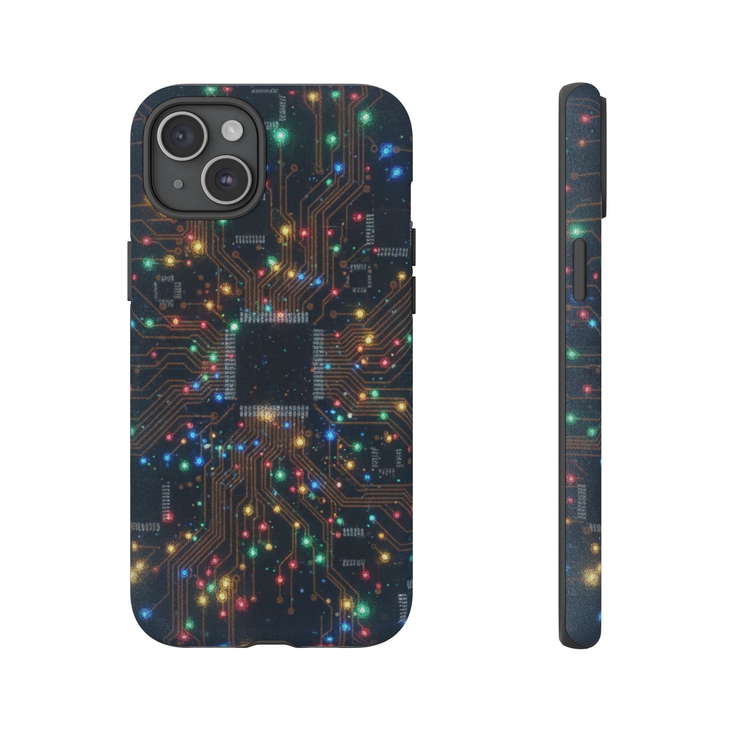 iPhone Tough Cases Phone Cases for iPhone 14\15\16\17 – Dual Layer, Matte/Glossy Finish, Wireless Charging Compatible, Circuit Board Phone Case – Colorful Microchip Tech Design, Durable Tough Case