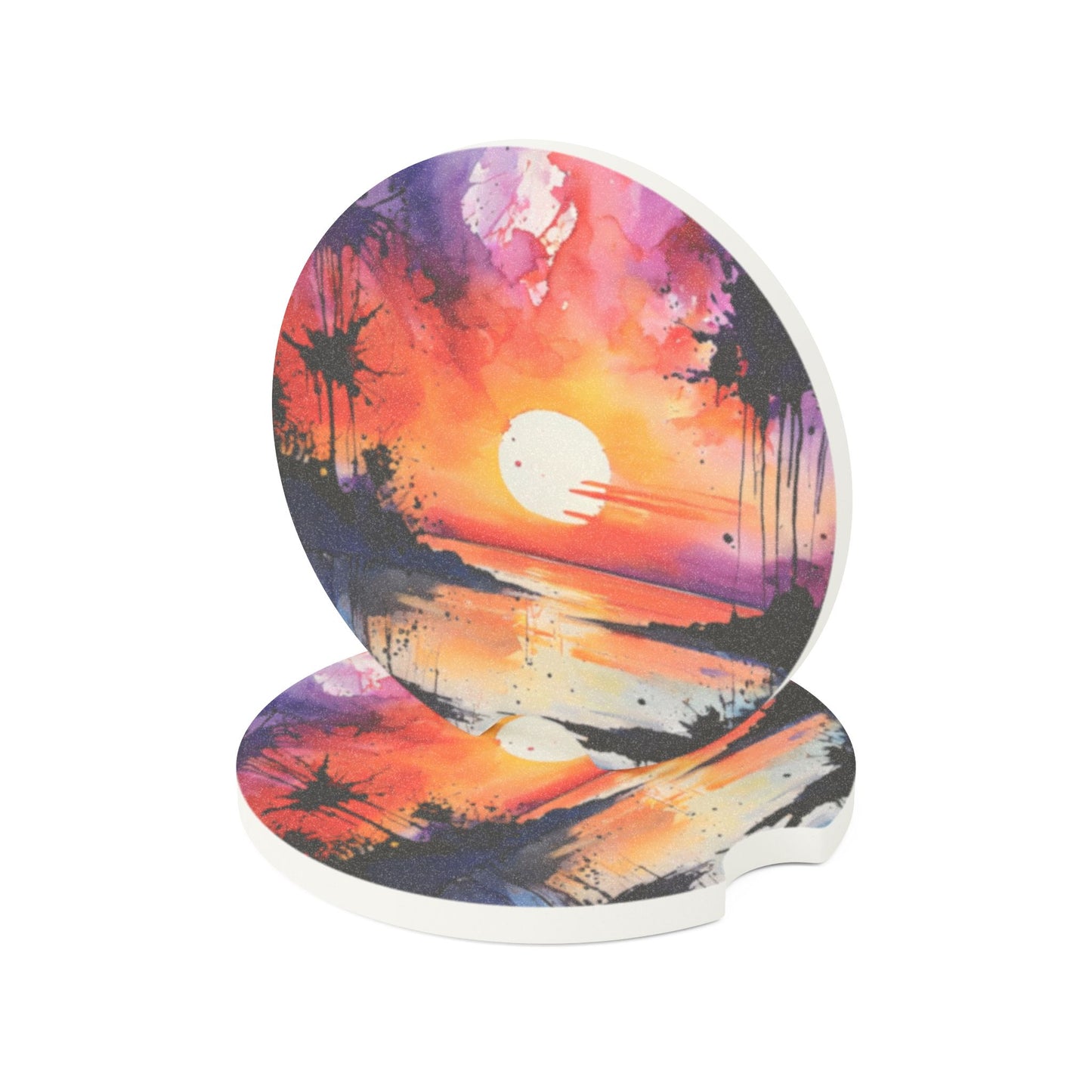 Sunset Beach Car Coaster — Colorful Soapstone Drink Holder for Cars