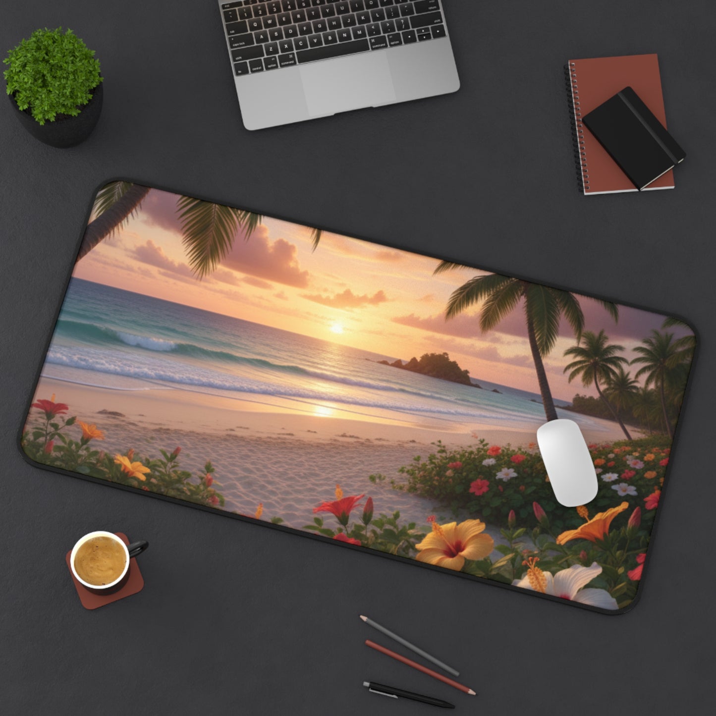 Large Gaming Mouse Pad – Premium Mouse Pad & Tech Accessory for Home & Office, Premium Desk Mat, Gaming Mouse Pad, Non-slip, Tropical Sunset Beach Desk Mat — Scenic Palm Tree & Hibiscus Mouse Pad