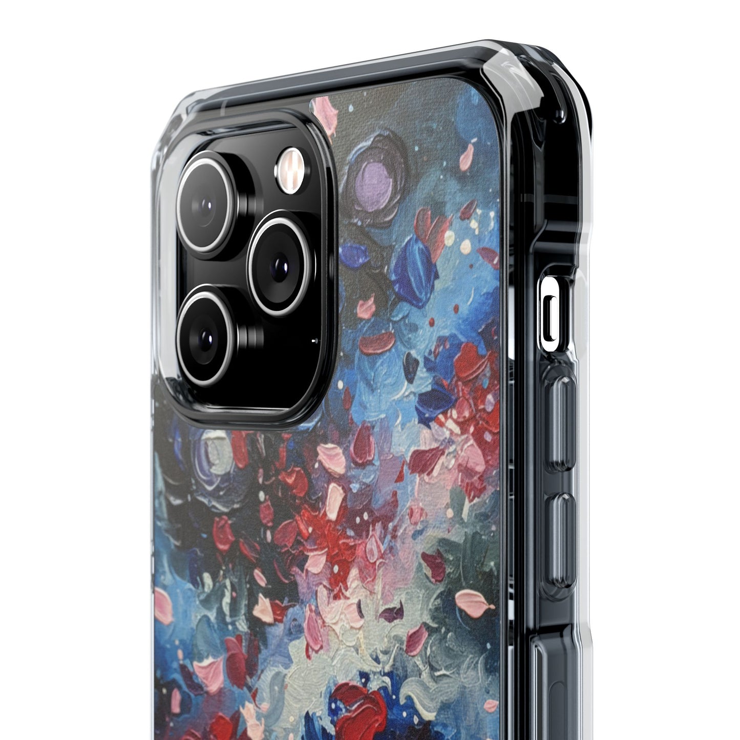 Magnetic Impact Phone Case for iPhone 17/16/15/14 Clear Magnetic Impact Phone Case — Abstract Red & Blue Galaxy Design
