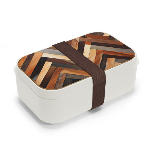 Stylish Bento Box Lunchbox – Portable, Designed Food Container with Wooden Lid & Two Moveable Compartments for Work, School & Picnics