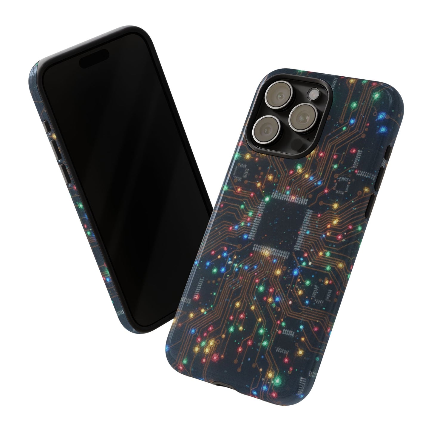 iPhone Tough Cases Phone Cases for iPhone 14\15\16\17 – Dual Layer, Matte/Glossy Finish, Wireless Charging Compatible, Circuit Board Phone Case – Colorful Microchip Tech Design, Durable Tough Case