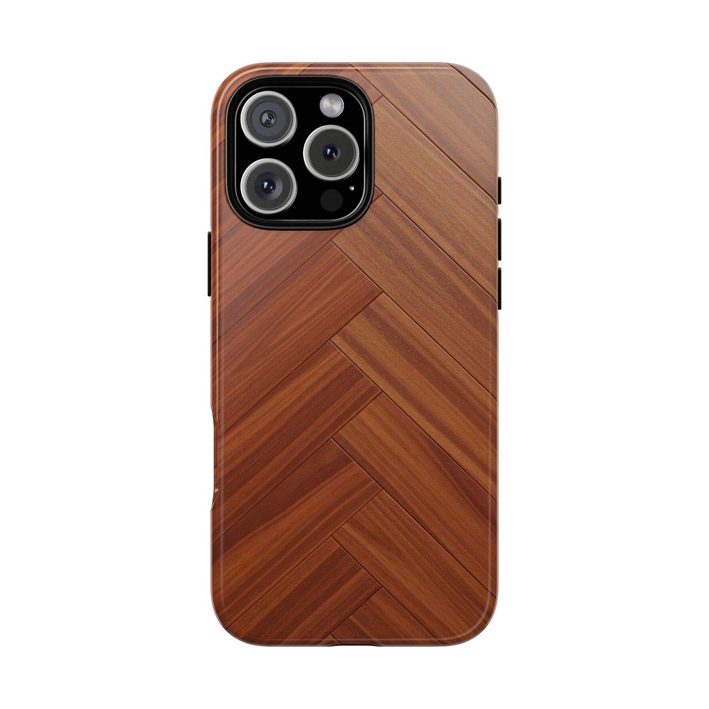 iPhone Tough Cases Phone Cases for iPhone 14\15\16\17 – Dual Layer, Matte/Glossy Finish, Wireless Charging Compatible. Plastic Woodgrain Herringbone Design Phone Case