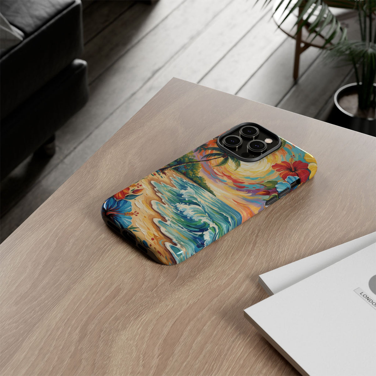 iPhone Tough Cases Phone Cases for iPhone 14\15\16\17 – Dual Layer, Matte/Glossy Finish, Wireless Charging Compatible, Tropical Sunset Phone Case — Beach Palm Tree Protective Tough Case, iPhone 17...