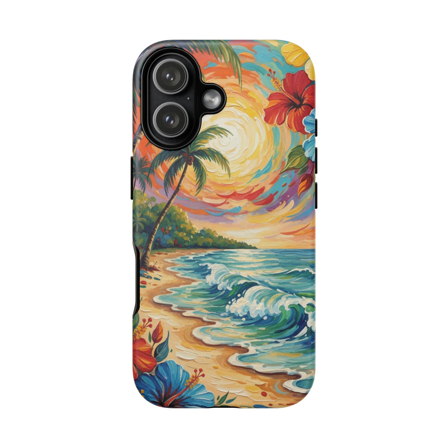 iPhone Tough Cases Phone Cases for iPhone 14\15\16\17 – Dual Layer, Matte/Glossy Finish, Wireless Charging Compatible, Tropical Sunset Phone Case — Beach Palm Tree Protective Tough Case, iPhone 17 protective case