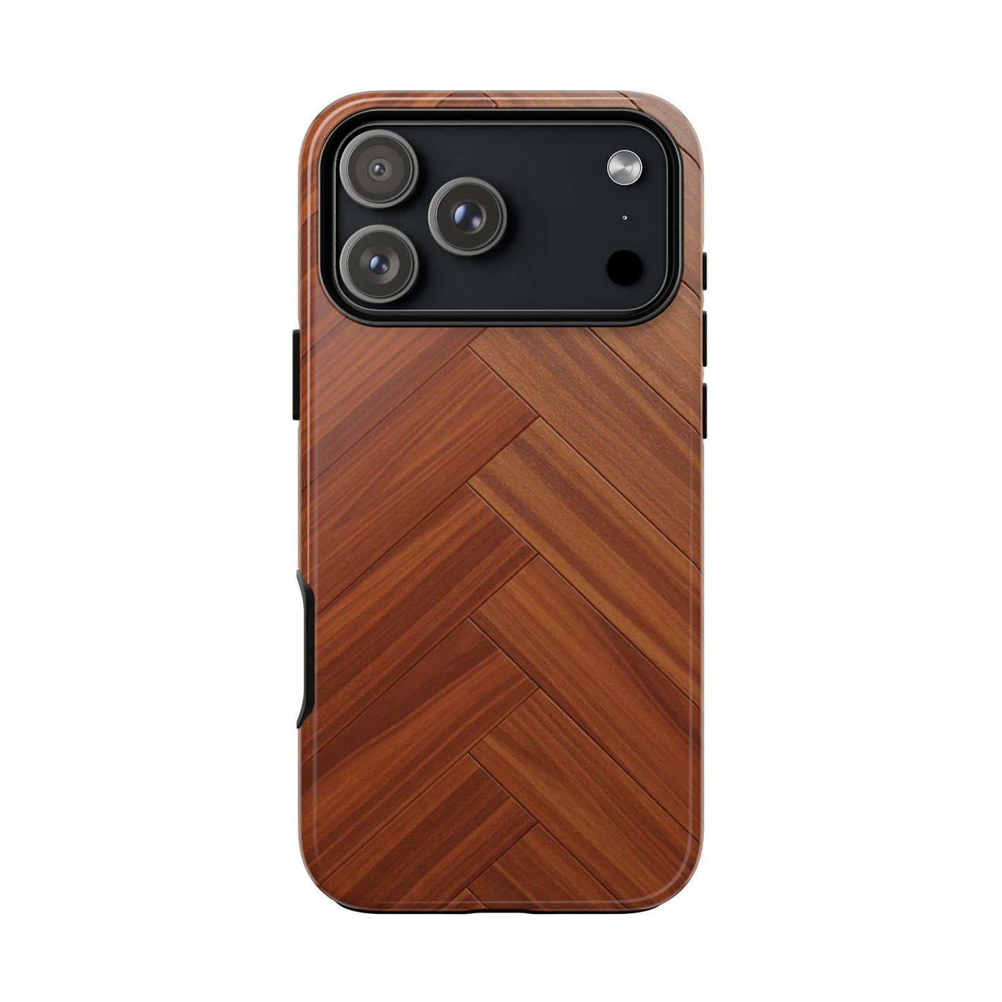iPhone Tough Cases Phone Cases for iPhone 14\15\16\17 – Dual Layer, Matte/Glossy Finish, Wireless Charging Compatible. Plastic Woodgrain Herringbone Design Phone Case