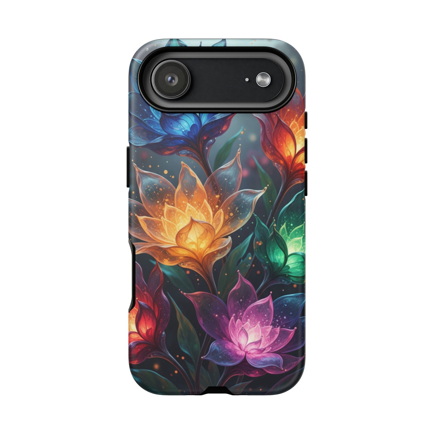 iPhone Tough Cases Phone Cases for iPhone 14\15\16\17 – Dual Layer, Matte/Glossy Finish, Wireless Charging CompatibleFloral Lotus Tough Phone Case - Colorful Glowing Flowers Protective Cover