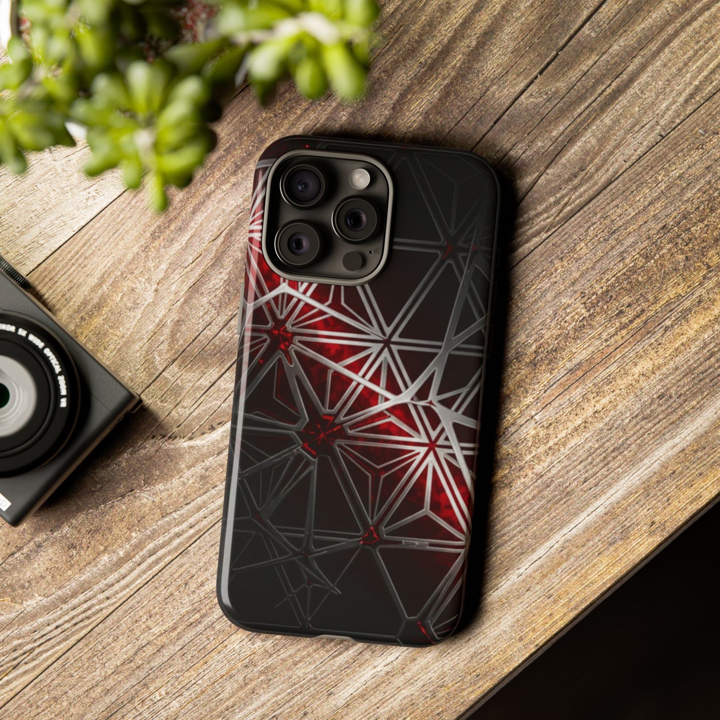 iPhone Tough Cases Phone Cases for iPhone 14\15\16\17 – Dual Layer, Matte/Glossy Finish, Wireless Charging Compatible. Geometric Tough Phone Case — Red & Black Abstract Protective Cover
